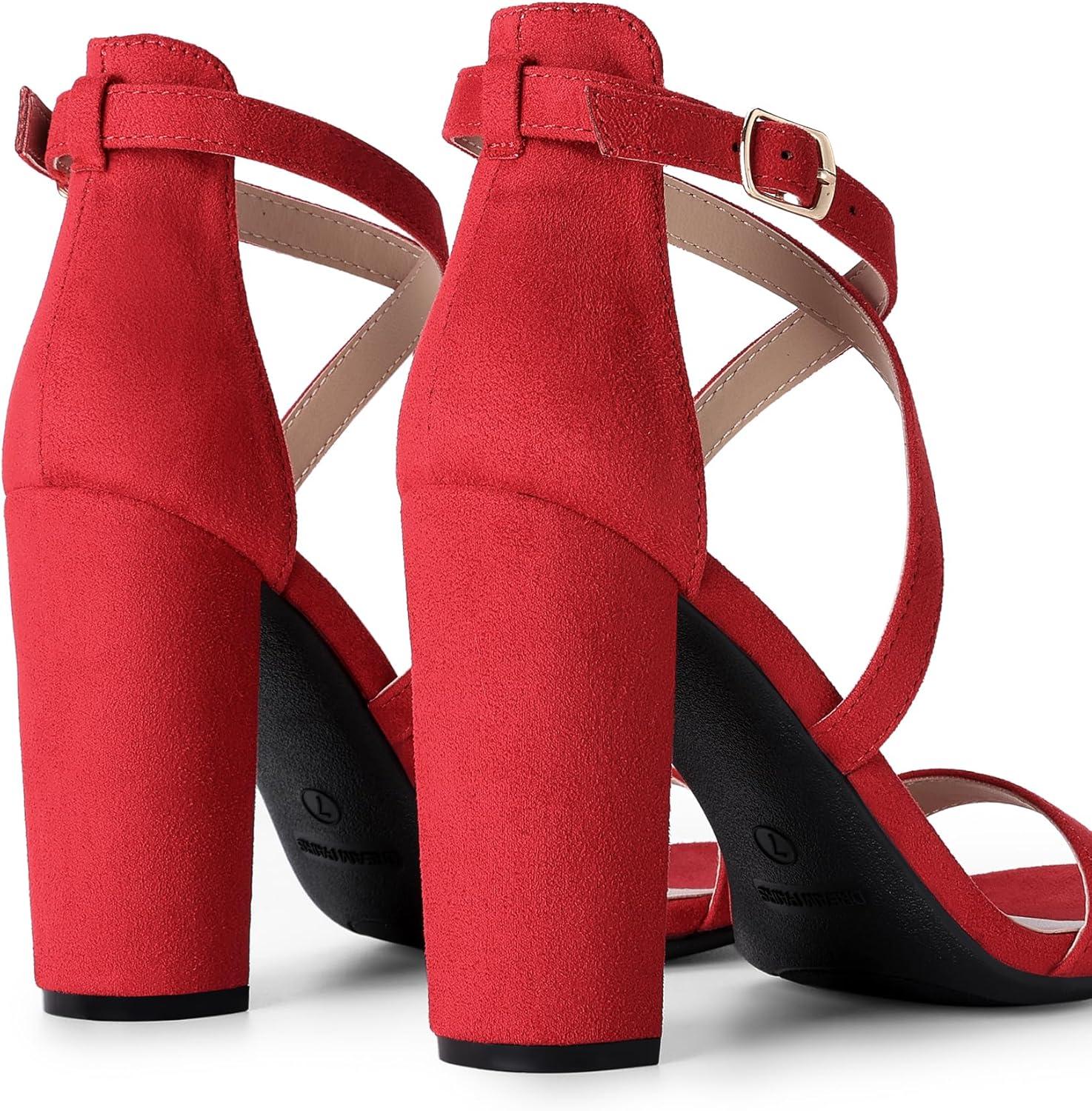 imageDREAM PAIRS 4 inch High Heels for Women Chunky Block Cross Strap Open Toe Dress Sandals for Wedding Bridal Evening Homecoming PromRed