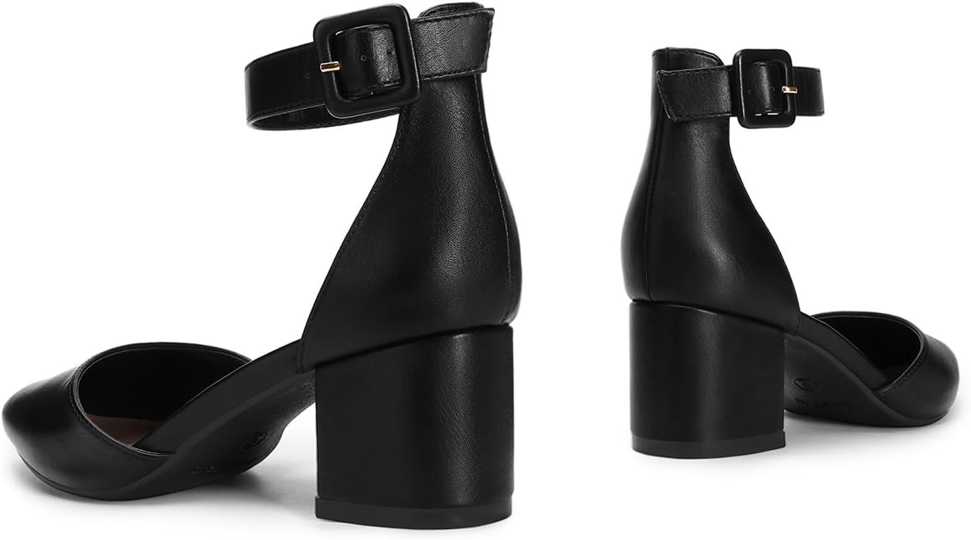 imageDREAM PAIRS ANNEE Pointed Toe Low Chunky Heels Pump ShoesBlackPu