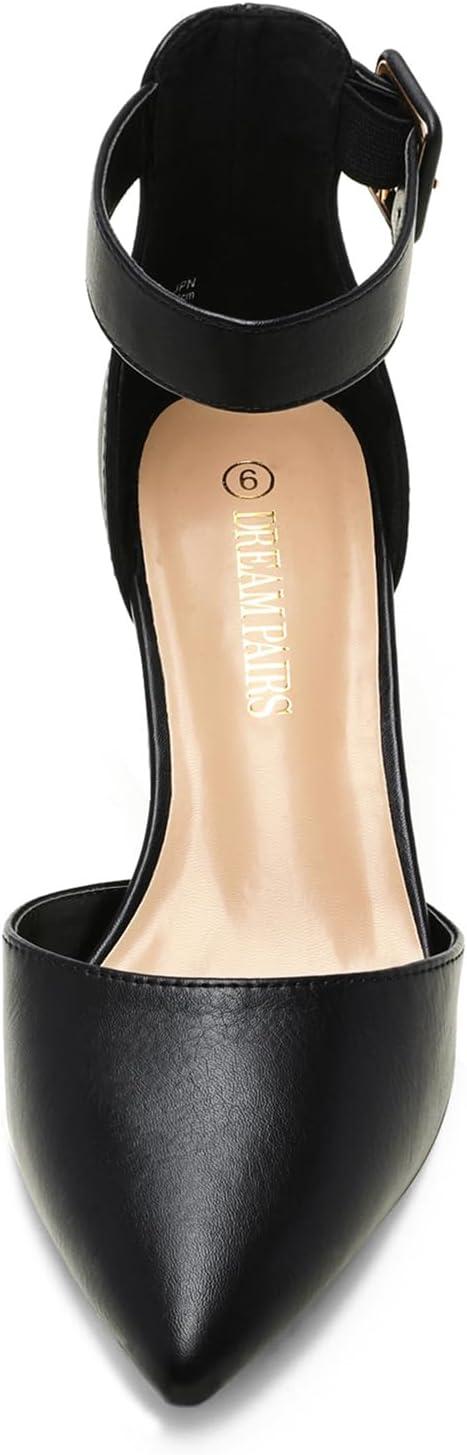 imageDREAM PAIRS ANNEE Pointed Toe Low Chunky Heels Pump ShoesBlackPu