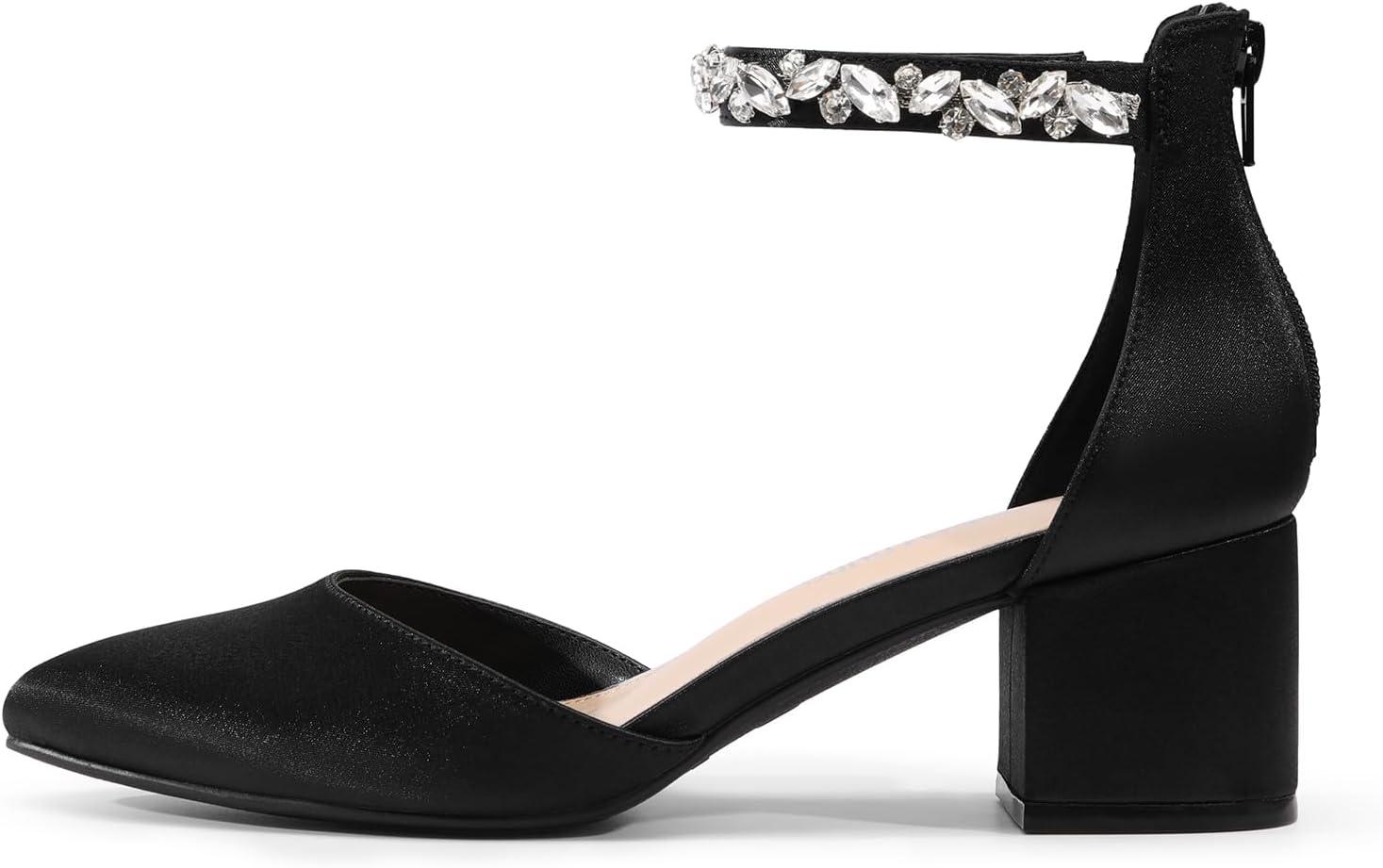 imageDREAM PAIRS ANNEE Pointed Toe Low Chunky Heels Pump ShoesBlackrhinestone