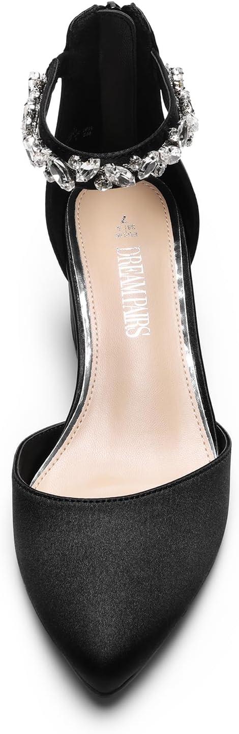 imageDREAM PAIRS ANNEE Pointed Toe Low Chunky Heels Pump ShoesBlackrhinestone