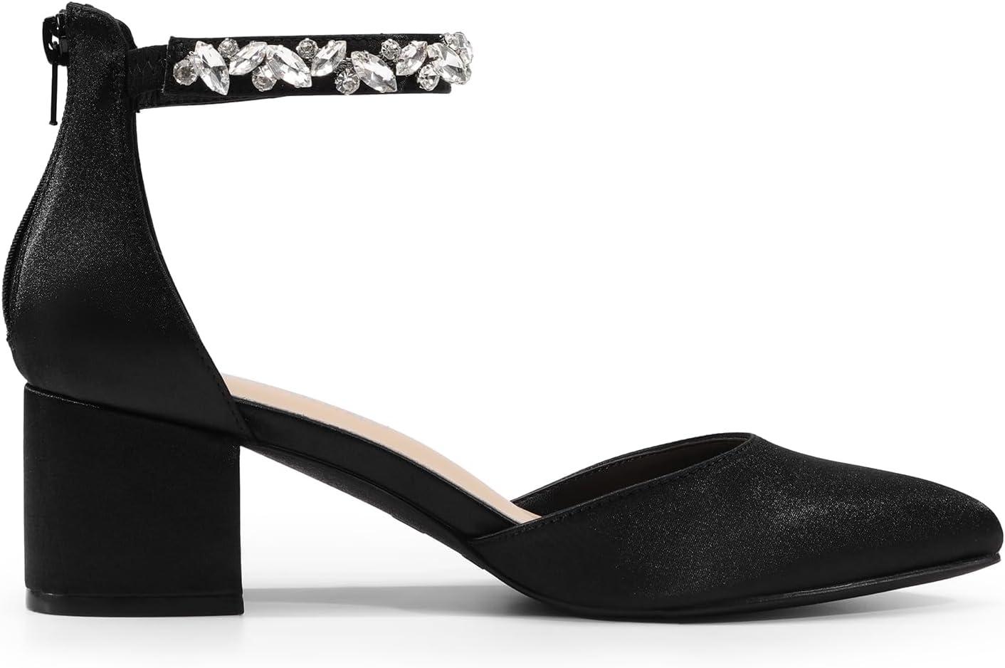 imageDREAM PAIRS ANNEE Pointed Toe Low Chunky Heels Pump ShoesBlackrhinestone