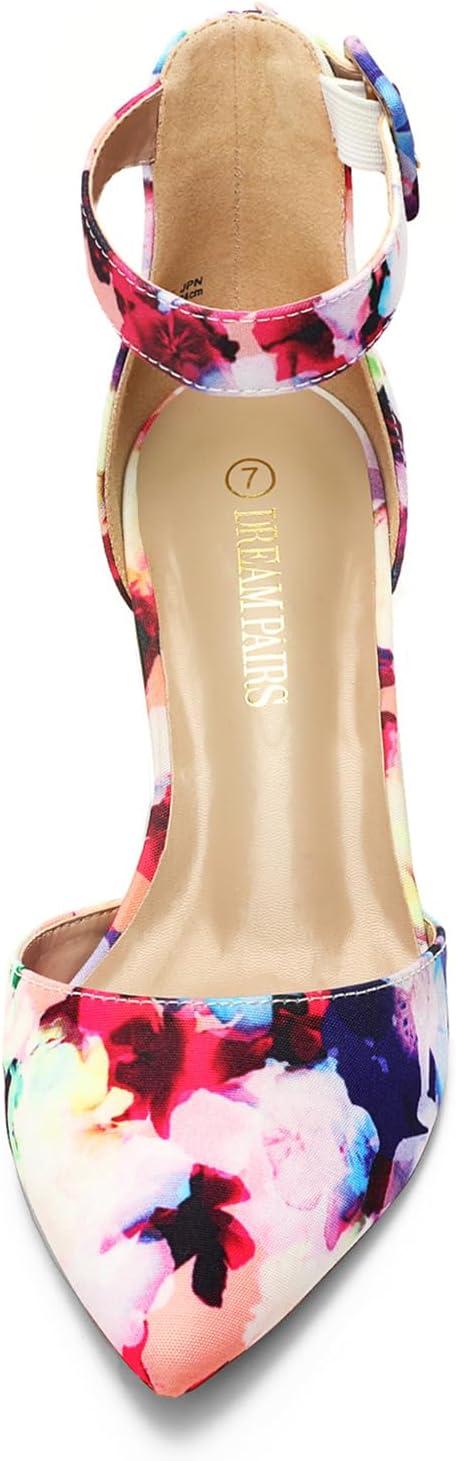 imageDREAM PAIRS ANNEE Pointed Toe Low Chunky Heels Pump ShoesFloral