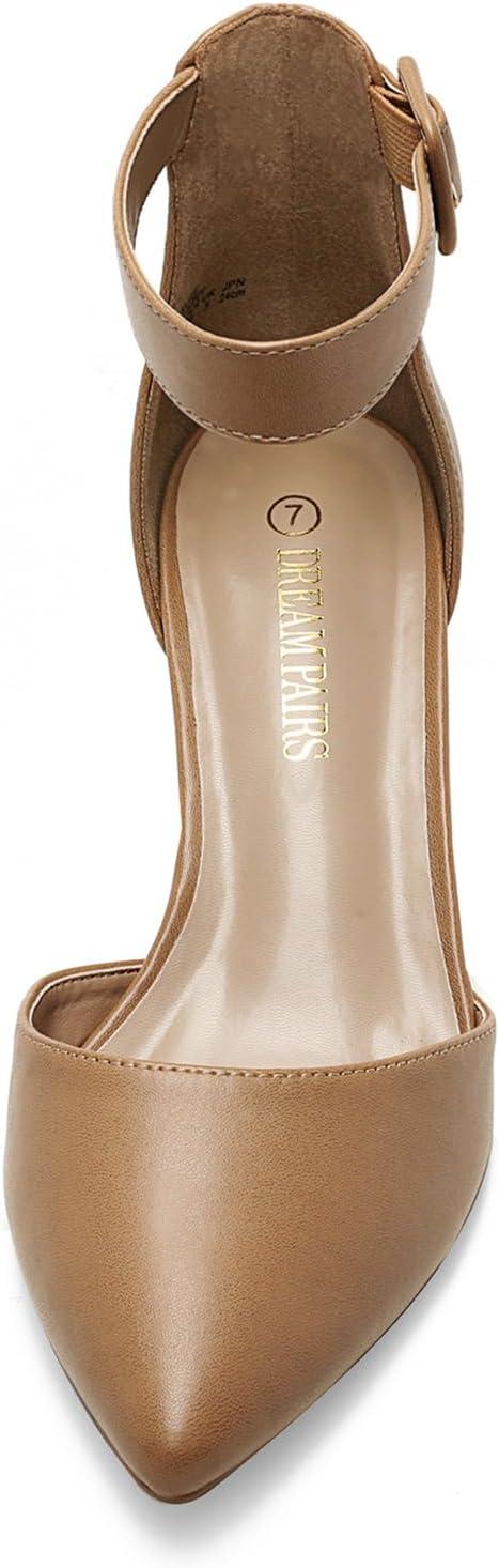 imageDREAM PAIRS ANNEE Pointed Toe Low Chunky Heels Pump ShoesNudePu