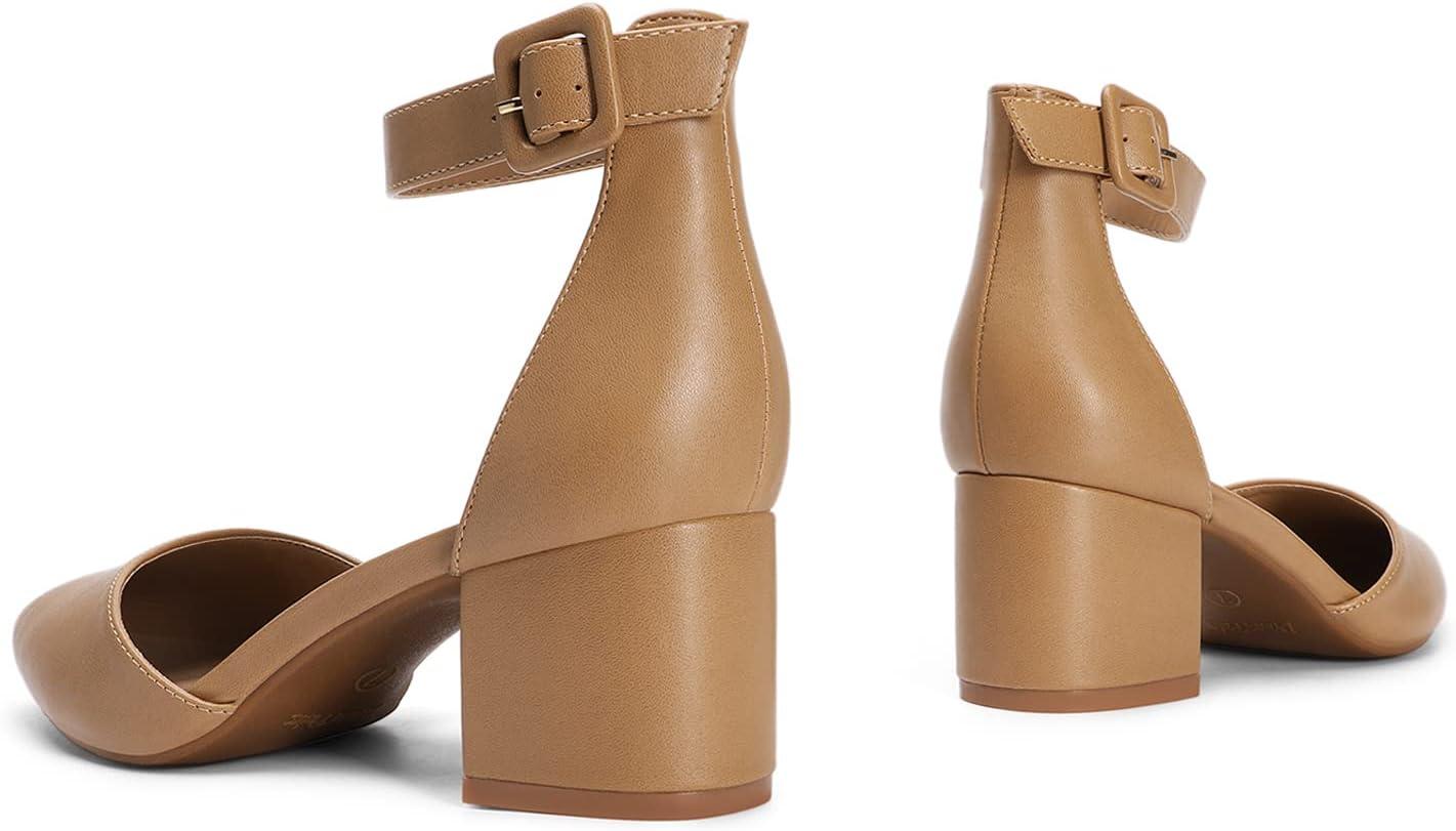 imageDREAM PAIRS ANNEE Pointed Toe Low Chunky Heels Pump ShoesNudePu