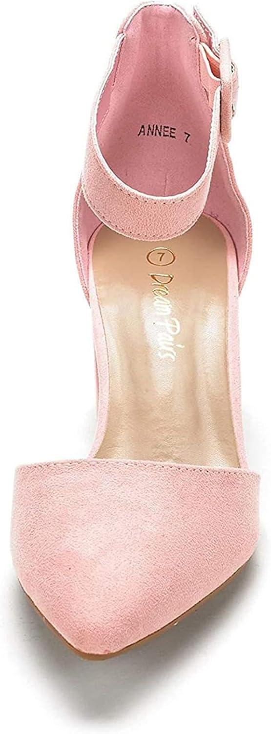 imageDREAM PAIRS ANNEE Pointed Toe Low Chunky Heels Pump ShoesPinkSuede