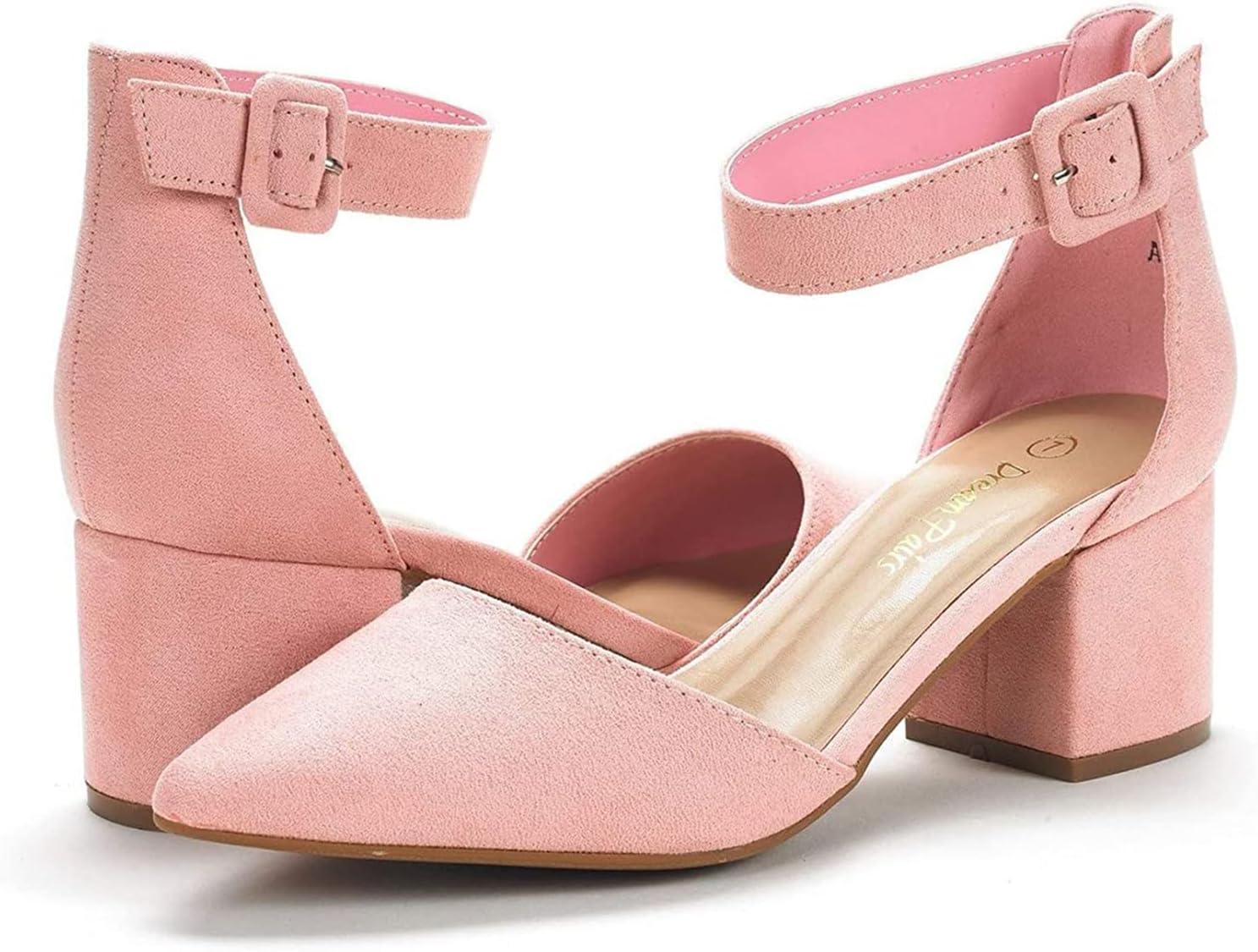 imageDREAM PAIRS ANNEE Pointed Toe Low Chunky Heels Pump ShoesPinkSuede