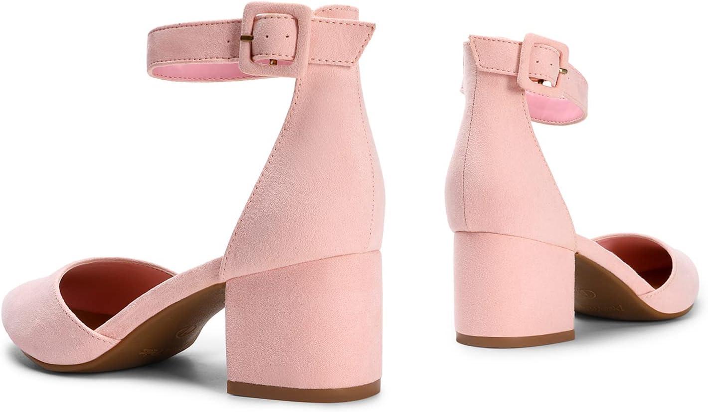 imageDREAM PAIRS ANNEE Pointed Toe Low Chunky Heels Pump ShoesPinkSuede