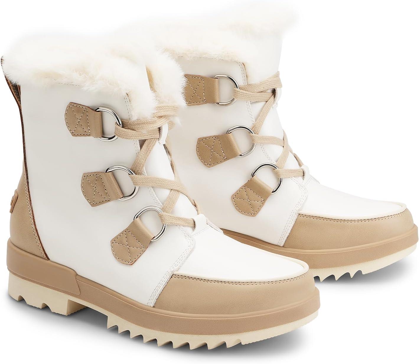 imageDREAM PAIRS Ankle Winter Boots for Women Snow Boots AntiSlip Resistant Classic Warm Faux Fur Lined Lace Up for Outdoor Hiking WalkingBeige