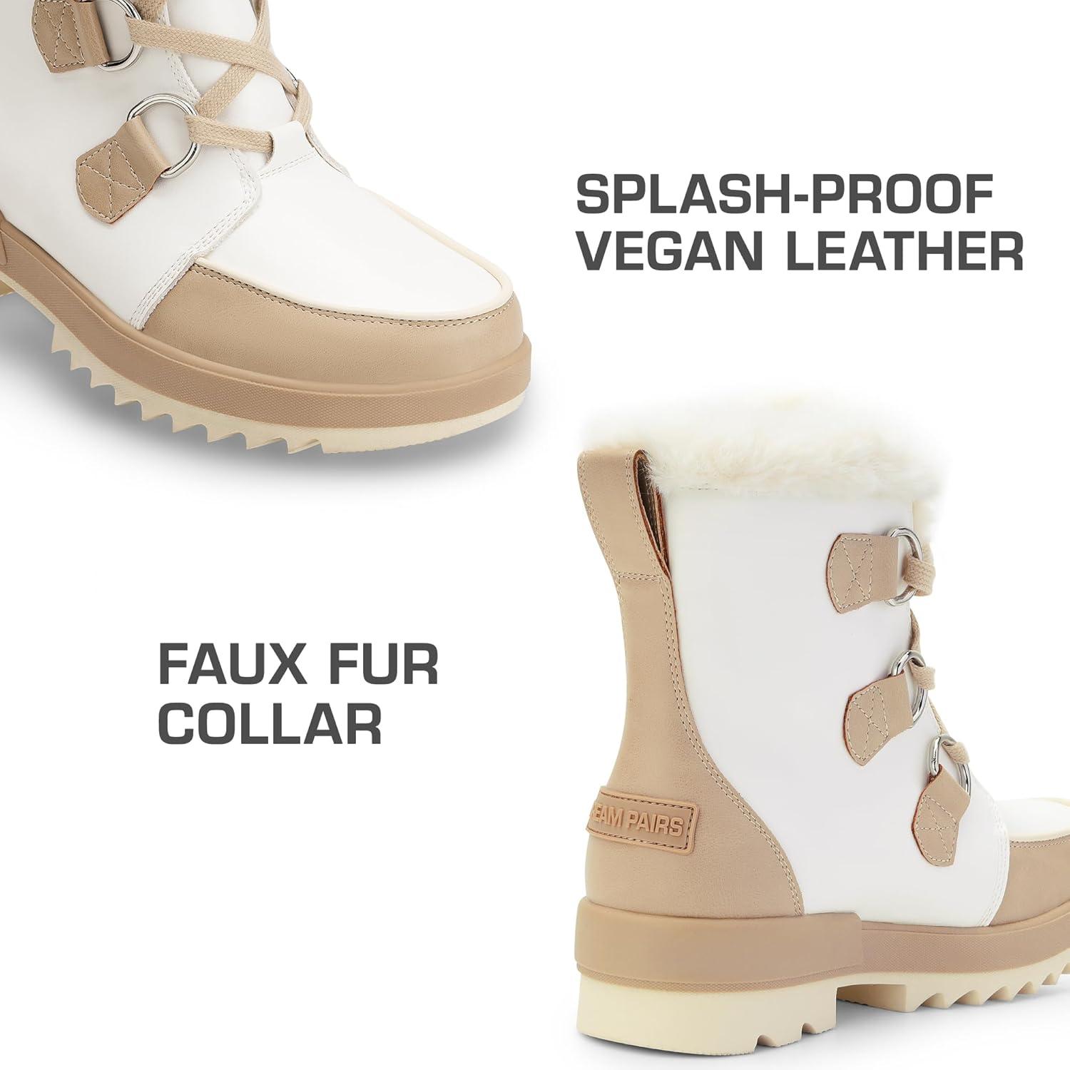 imageDREAM PAIRS Ankle Winter Boots for Women Snow Boots AntiSlip Resistant Classic Warm Faux Fur Lined Lace Up for Outdoor Hiking WalkingBeige