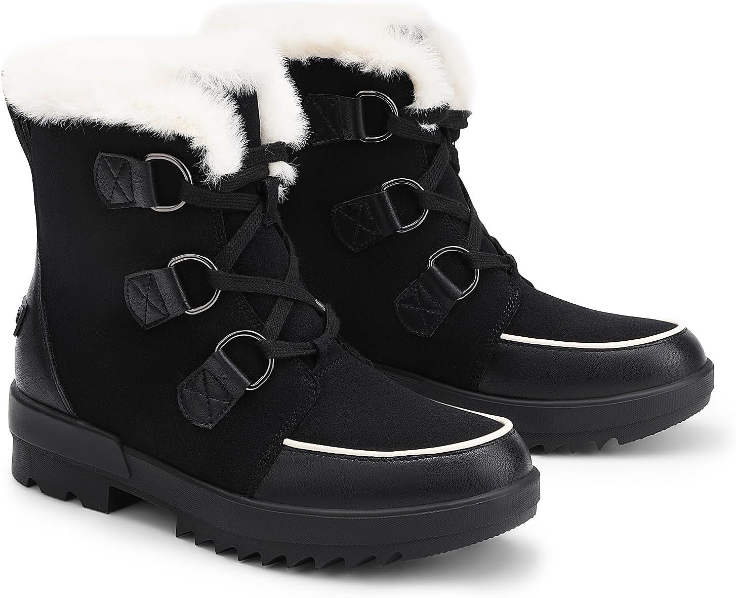 imageDREAM PAIRS Ankle Winter Boots for Women Snow Boots AntiSlip Resistant Classic Warm Faux Fur Lined Lace Up for Outdoor Hiking WalkingBlack