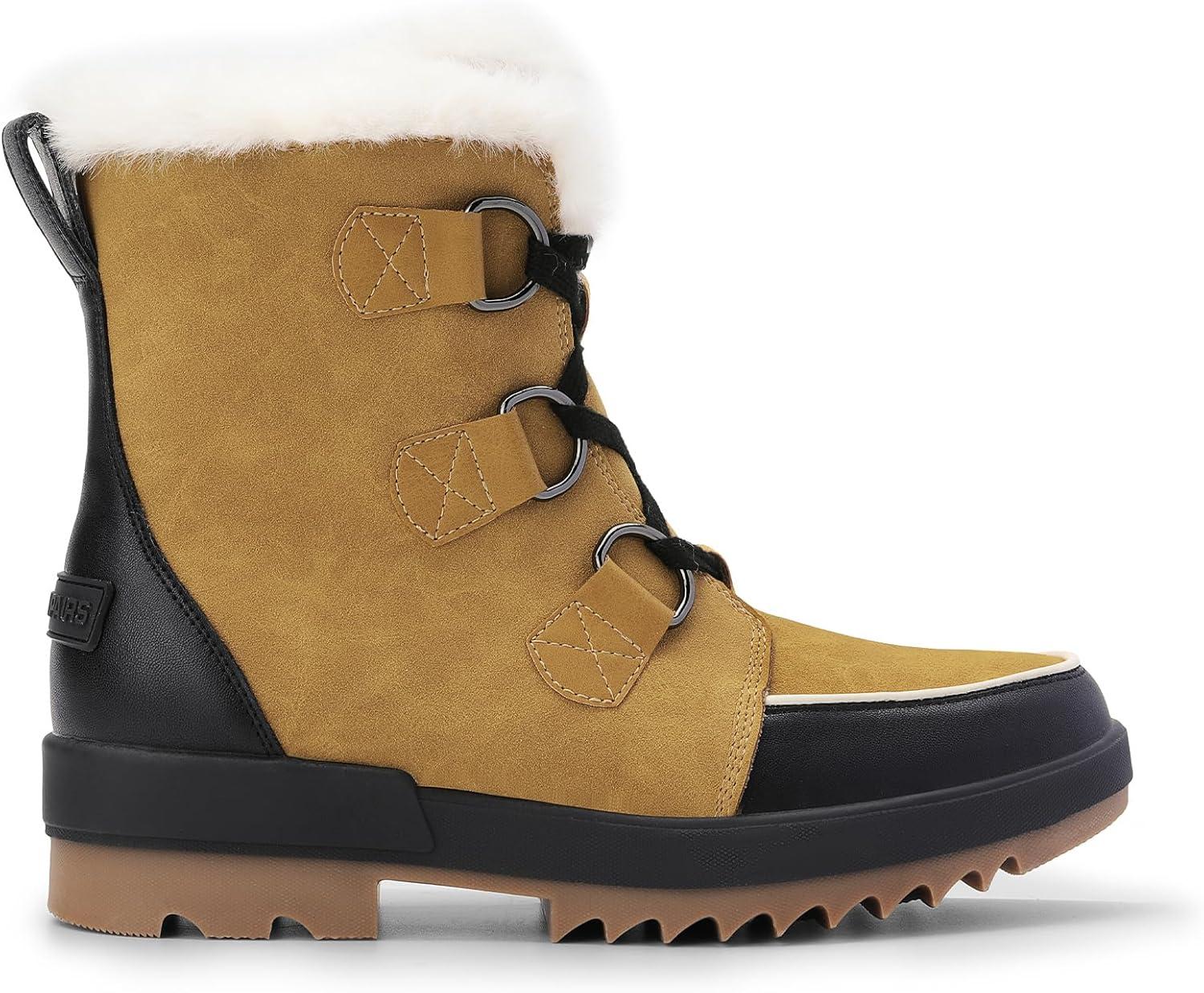 imageDREAM PAIRS Ankle Winter Boots for Women Snow Boots AntiSlip Resistant Classic Warm Faux Fur Lined Lace Up for Outdoor Hiking WalkingChestnutBlack