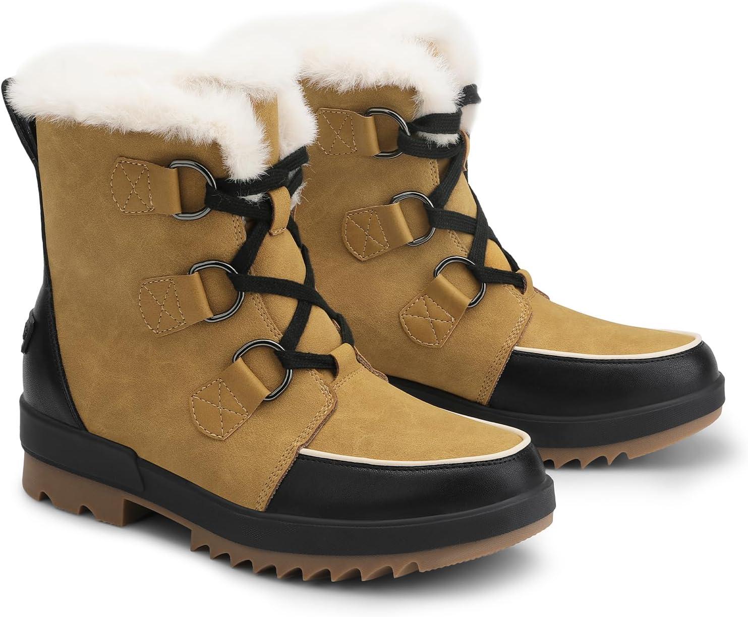 imageDREAM PAIRS Ankle Winter Boots for Women Snow Boots AntiSlip Resistant Classic Warm Faux Fur Lined Lace Up for Outdoor Hiking WalkingChestnutBlack