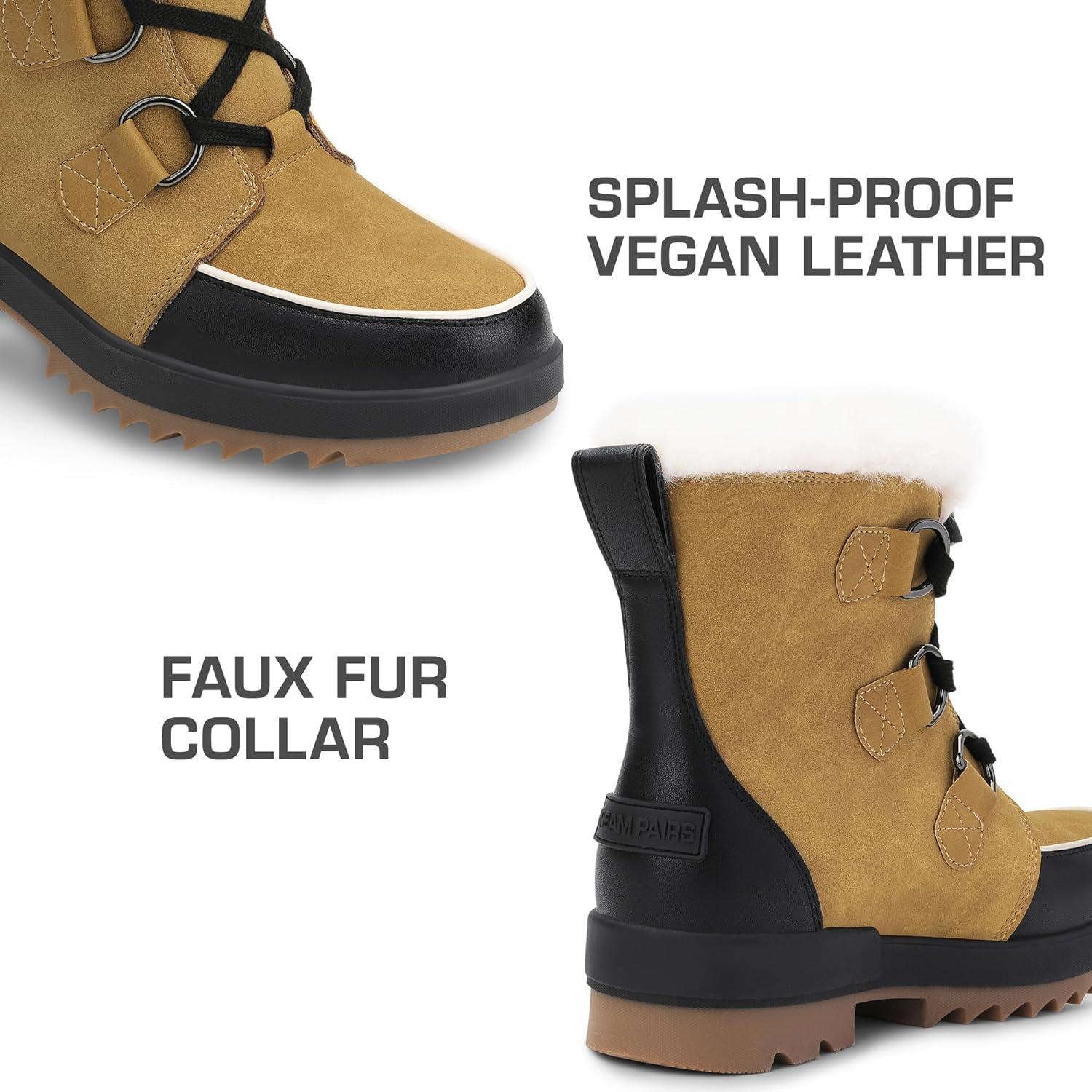 imageDREAM PAIRS Ankle Winter Boots for Women Snow Boots AntiSlip Resistant Classic Warm Faux Fur Lined Lace Up for Outdoor Hiking WalkingChestnutBlack