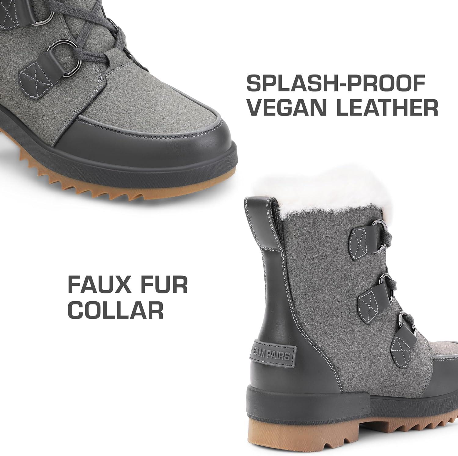 imageDREAM PAIRS Ankle Winter Boots for Women Snow Boots AntiSlip Resistant Classic Warm Faux Fur Lined Lace Up for Outdoor Hiking WalkingDark Grey