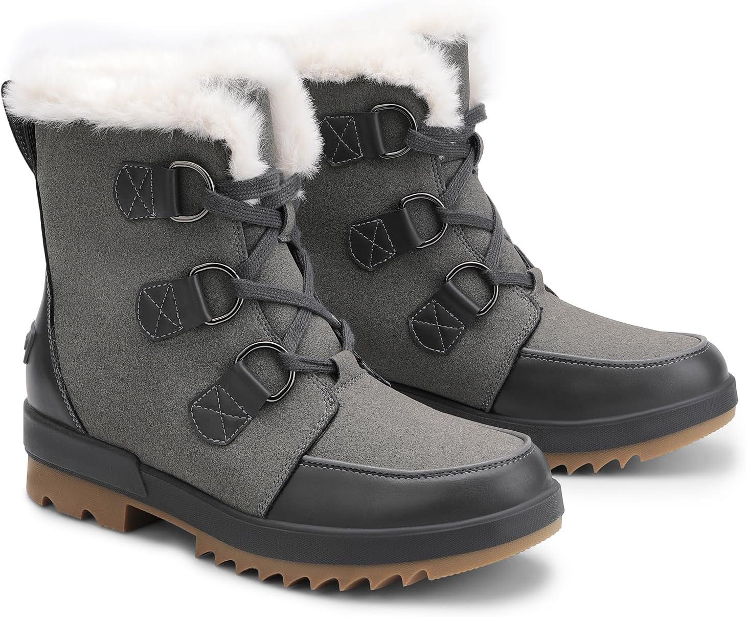 imageDREAM PAIRS Ankle Winter Boots for Women Snow Boots AntiSlip Resistant Classic Warm Faux Fur Lined Lace Up for Outdoor Hiking WalkingDark Grey