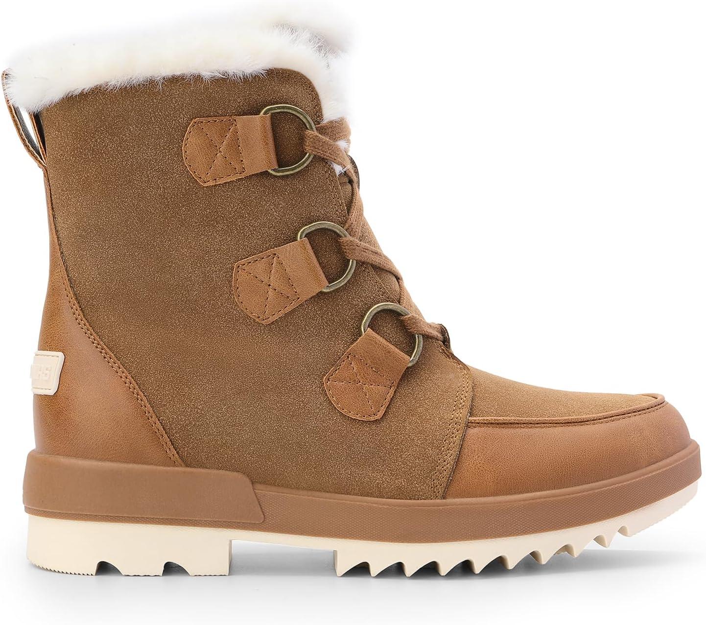 imageDREAM PAIRS Ankle Winter Boots for Women Snow Boots AntiSlip Resistant Classic Warm Faux Fur Lined Lace Up for Outdoor Hiking WalkingTan