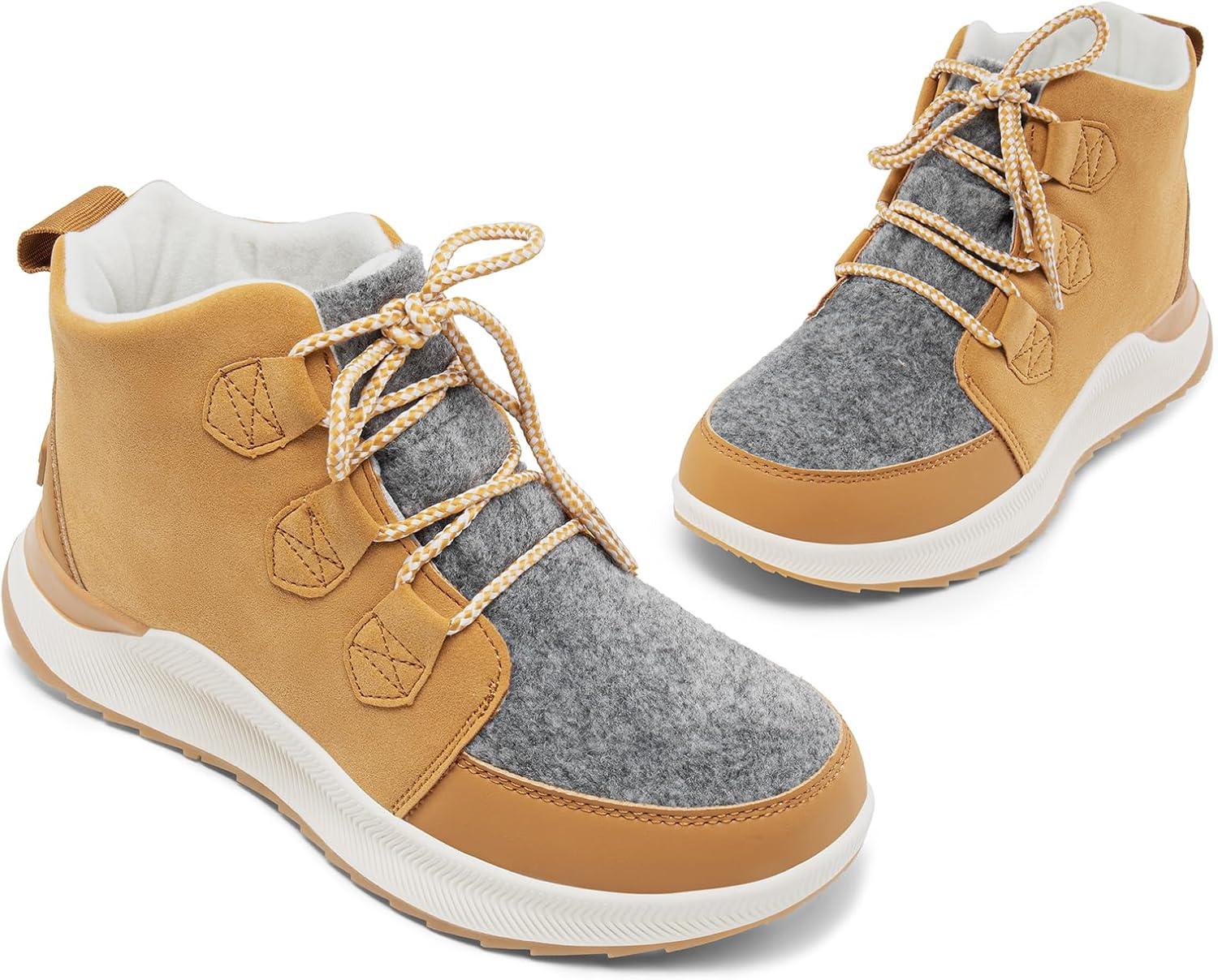 imageDREAM PAIRS Ankle Winter Boots for Women Waterproof Lace Up AntiSlip Warm Snow Booties Fashion Sneaker BootsChestnutGrey