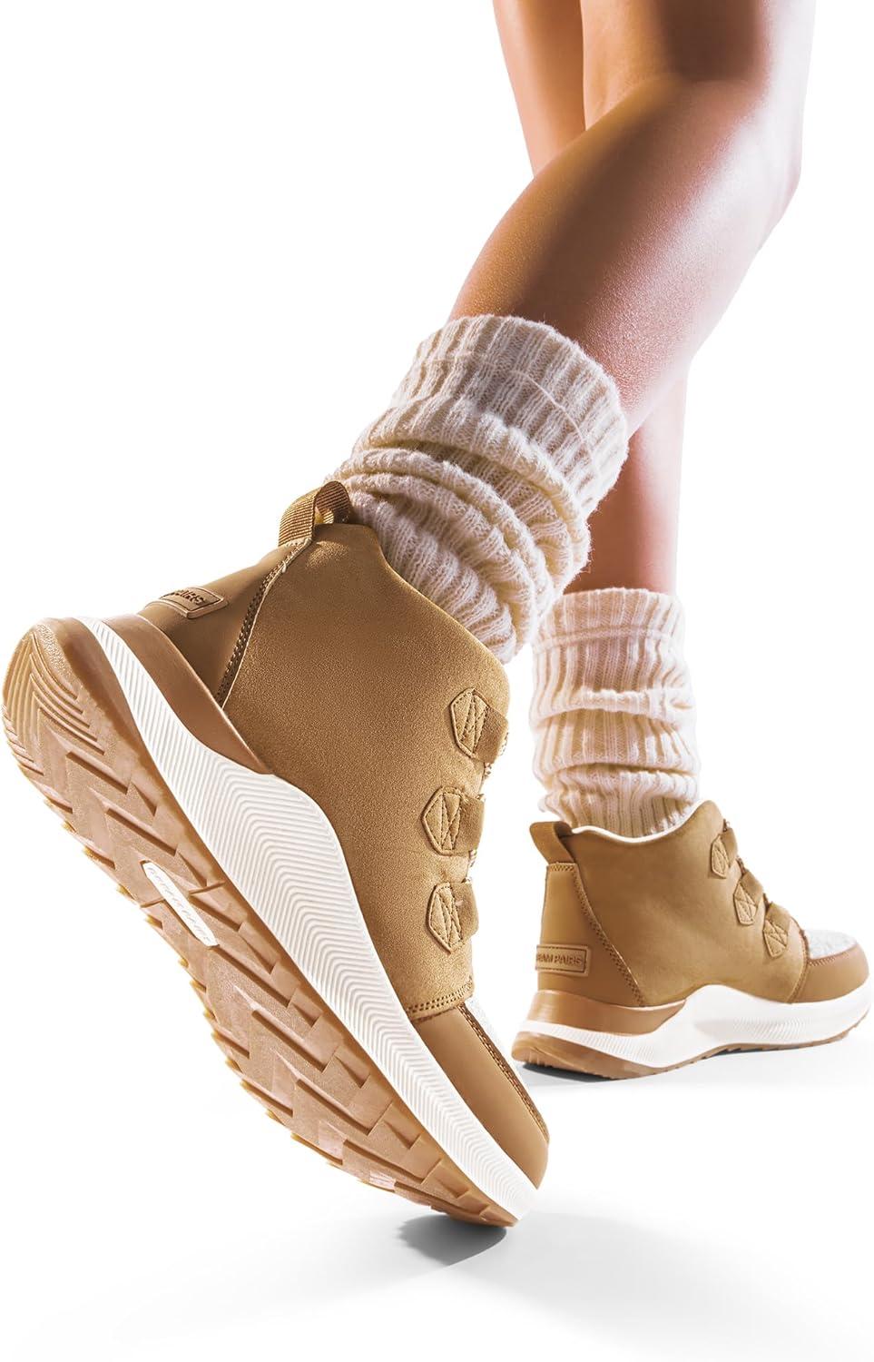 imageDREAM PAIRS Ankle Winter Boots for Women Waterproof Lace Up AntiSlip Warm Snow Booties Fashion Sneaker BootsChestnutGrey