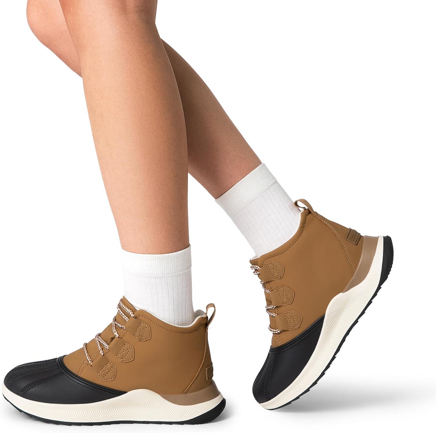 imageDREAM PAIRS Ankle Winter Boots for Women Waterproof Lace Up AntiSlip Warm Snow Booties Fashion Sneaker BootsTan