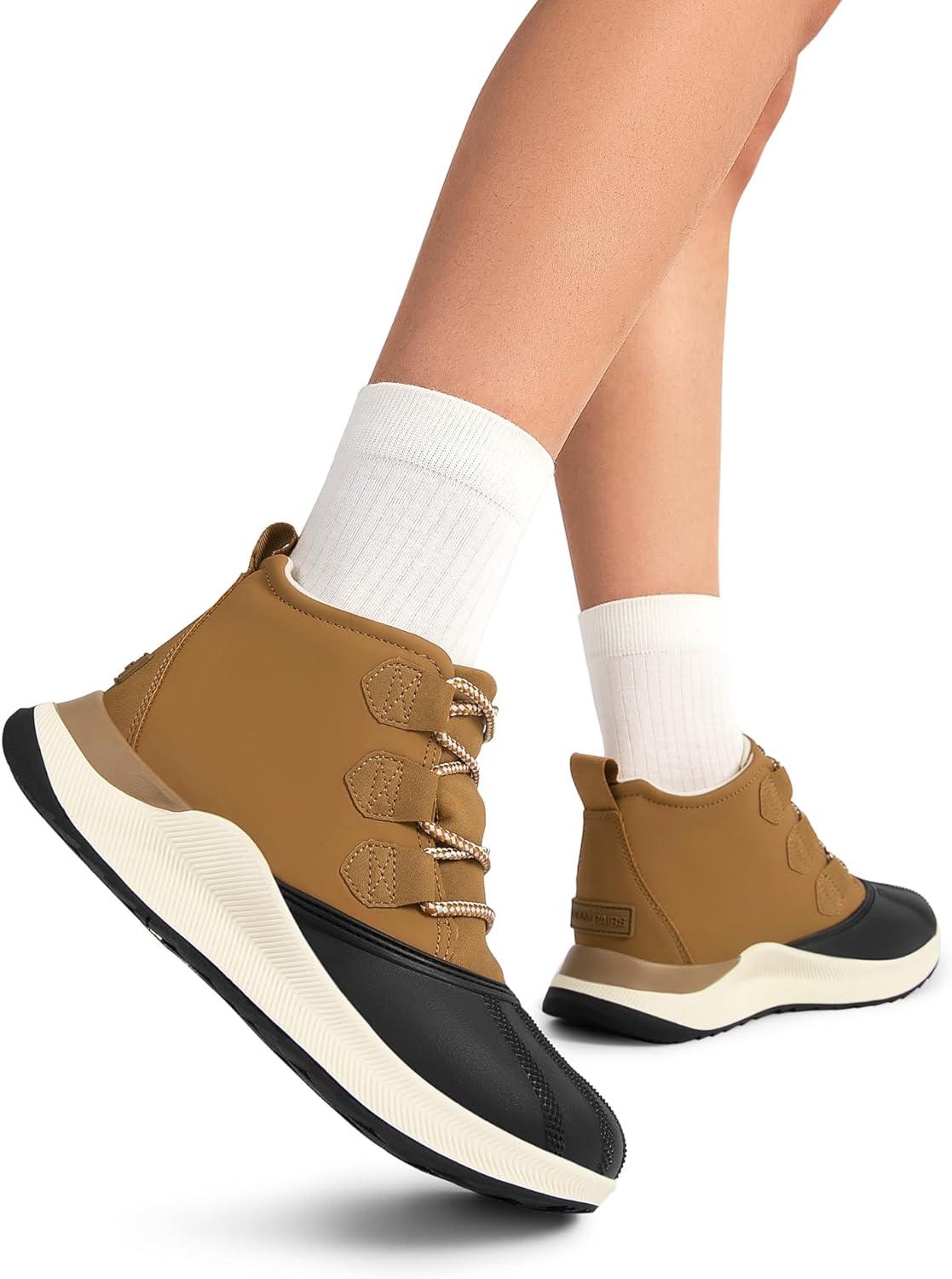 imageDREAM PAIRS Ankle Winter Boots for Women Waterproof Lace Up AntiSlip Warm Snow Booties Fashion Sneaker BootsTan