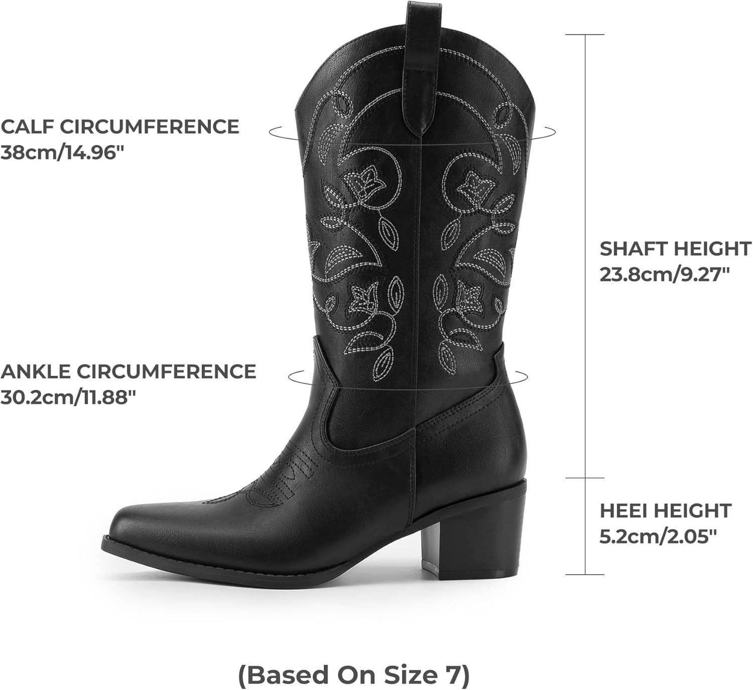 imageDREAM PAIRS Cowboy Boots for Women Cowgirl Western Boots Fashion Embroidery Stitched Chunky Heel Mid Calf BootsBlackpu