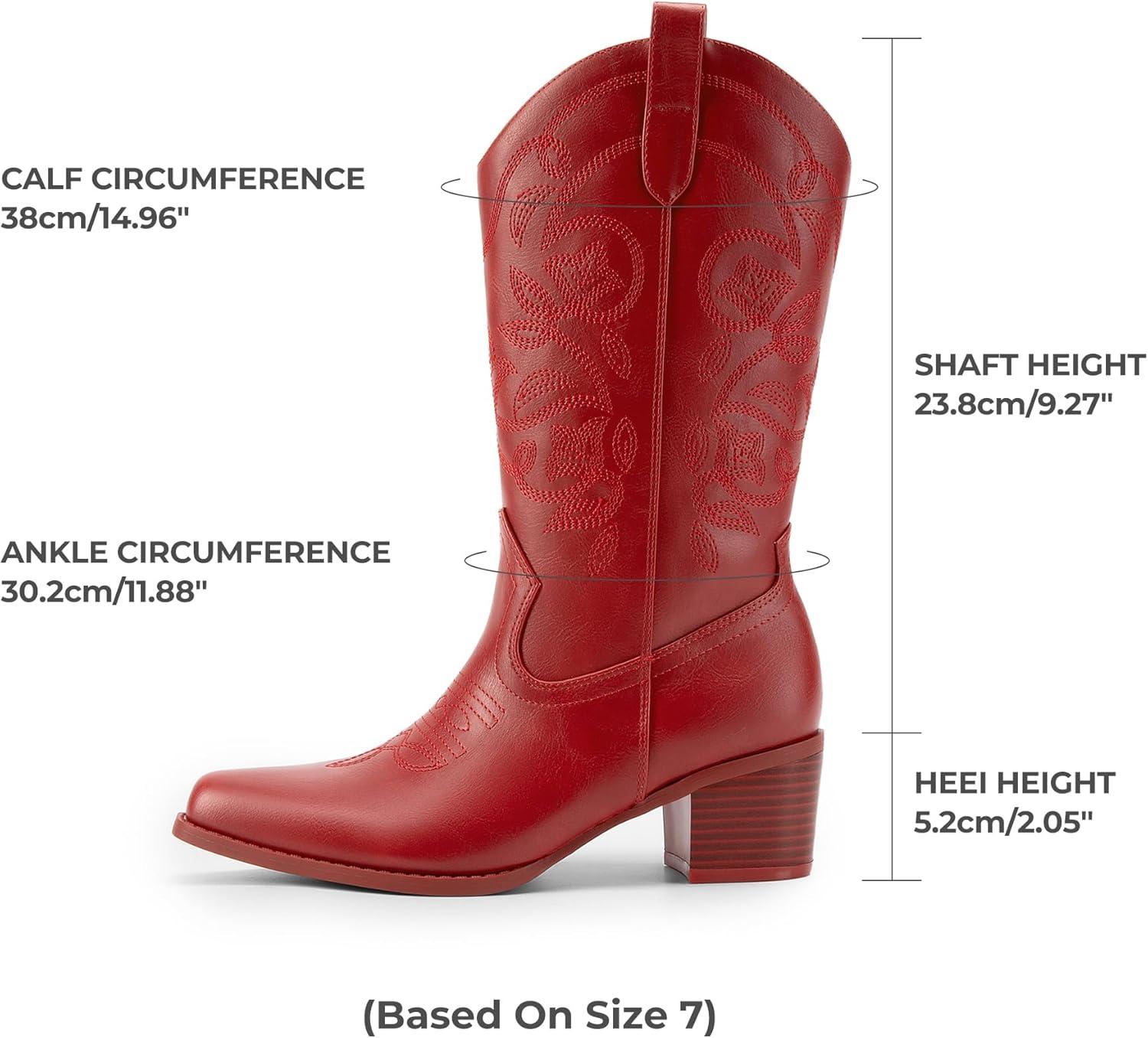 imageDREAM PAIRS Cowboy Boots for Women Cowgirl Western Boots Fashion Embroidery Stitched Chunky Heel Mid Calf BootsRedpu