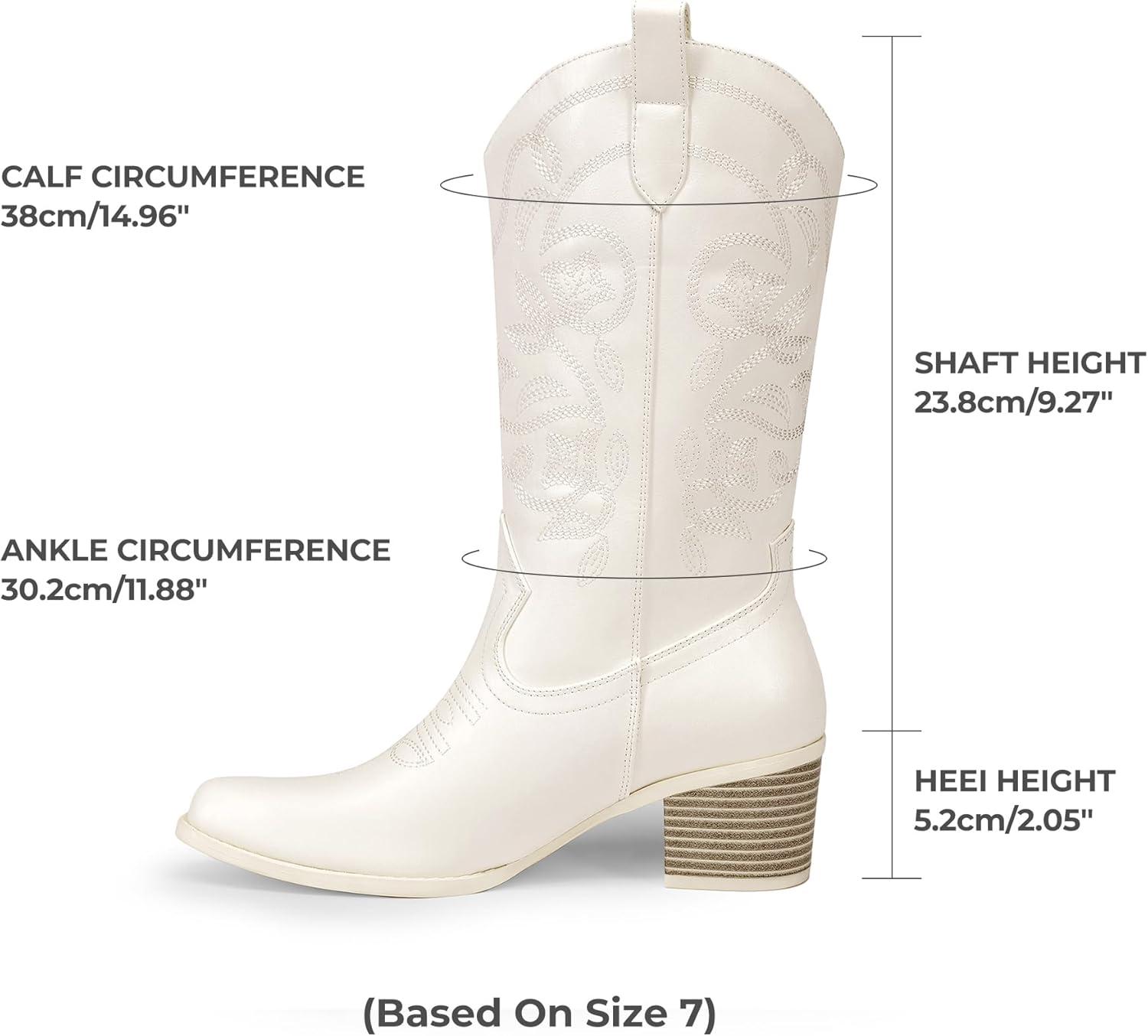 imageDREAM PAIRS Cowboy Boots for Women Cowgirl Western Boots Fashion Embroidery Stitched Chunky Heel Mid Calf BootsWhitepu