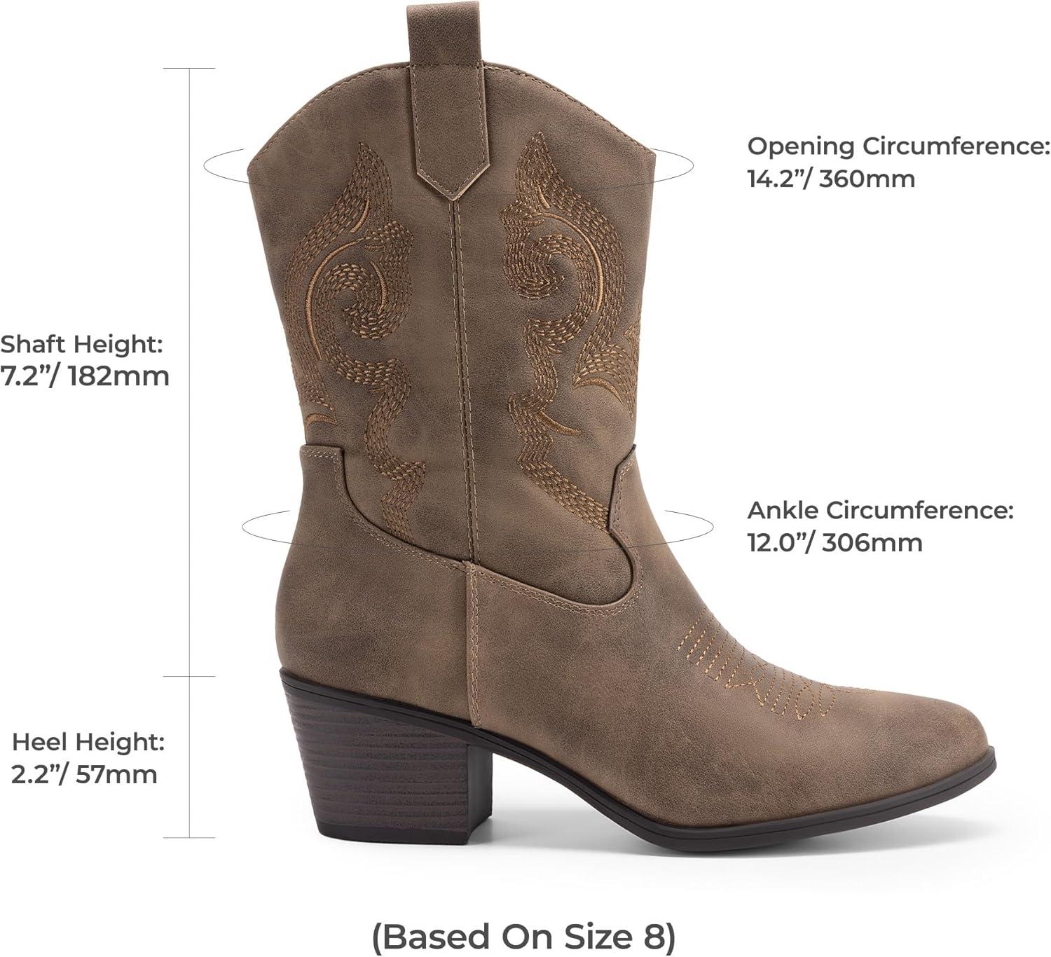 imageDREAM PAIRS Cowboy Boots for Women Mid Calf Cowgirl Boots with Embroidery Round Toe Western Chunky Low Heel ShoesCamel