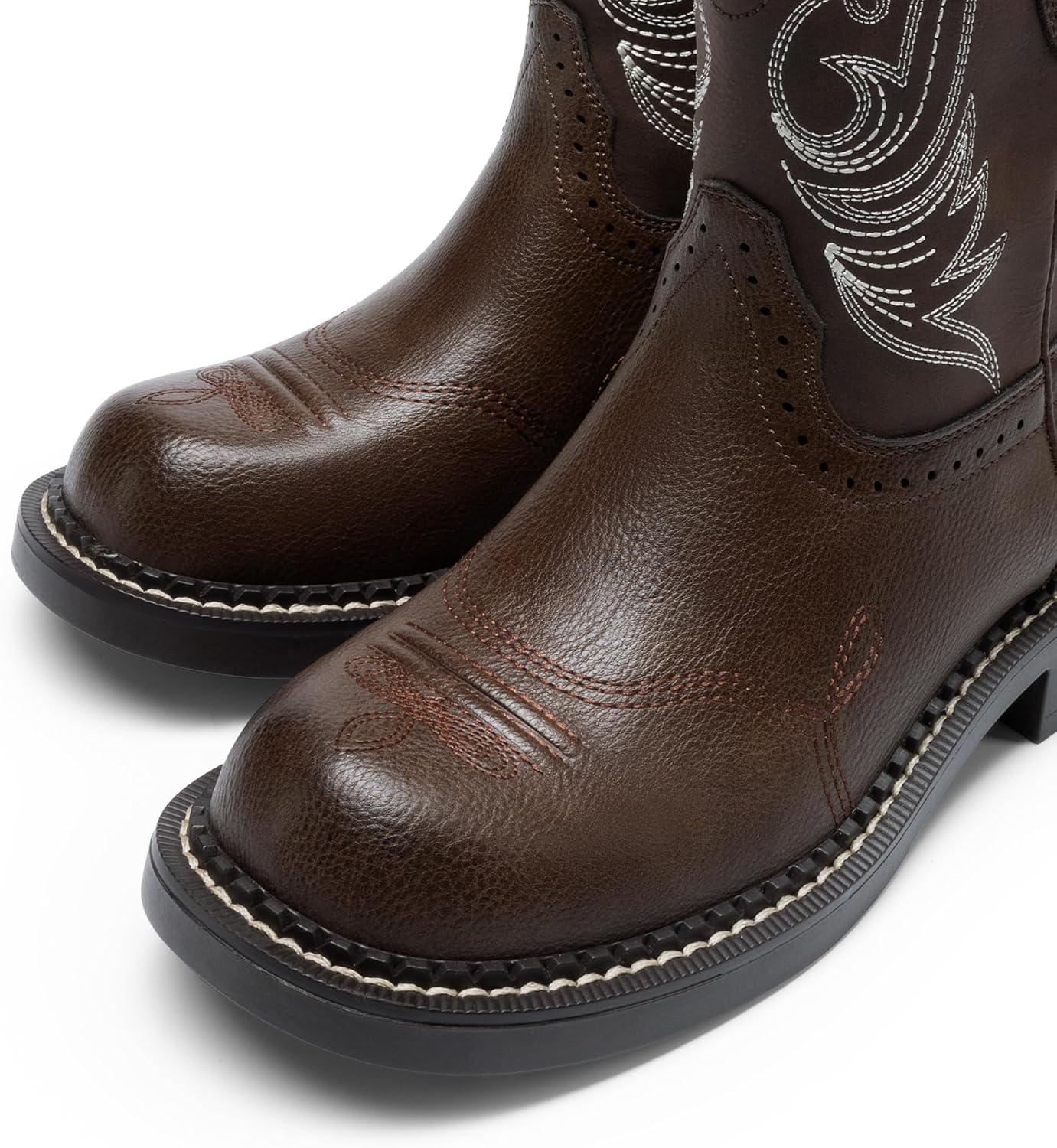 imageDREAM PAIRS Cowboy Cowgirl Boots for Women Round Toe Embroidered Mid Calf Western Boots for Work Country Concerts Rodeos Casual OutingsAll Brown