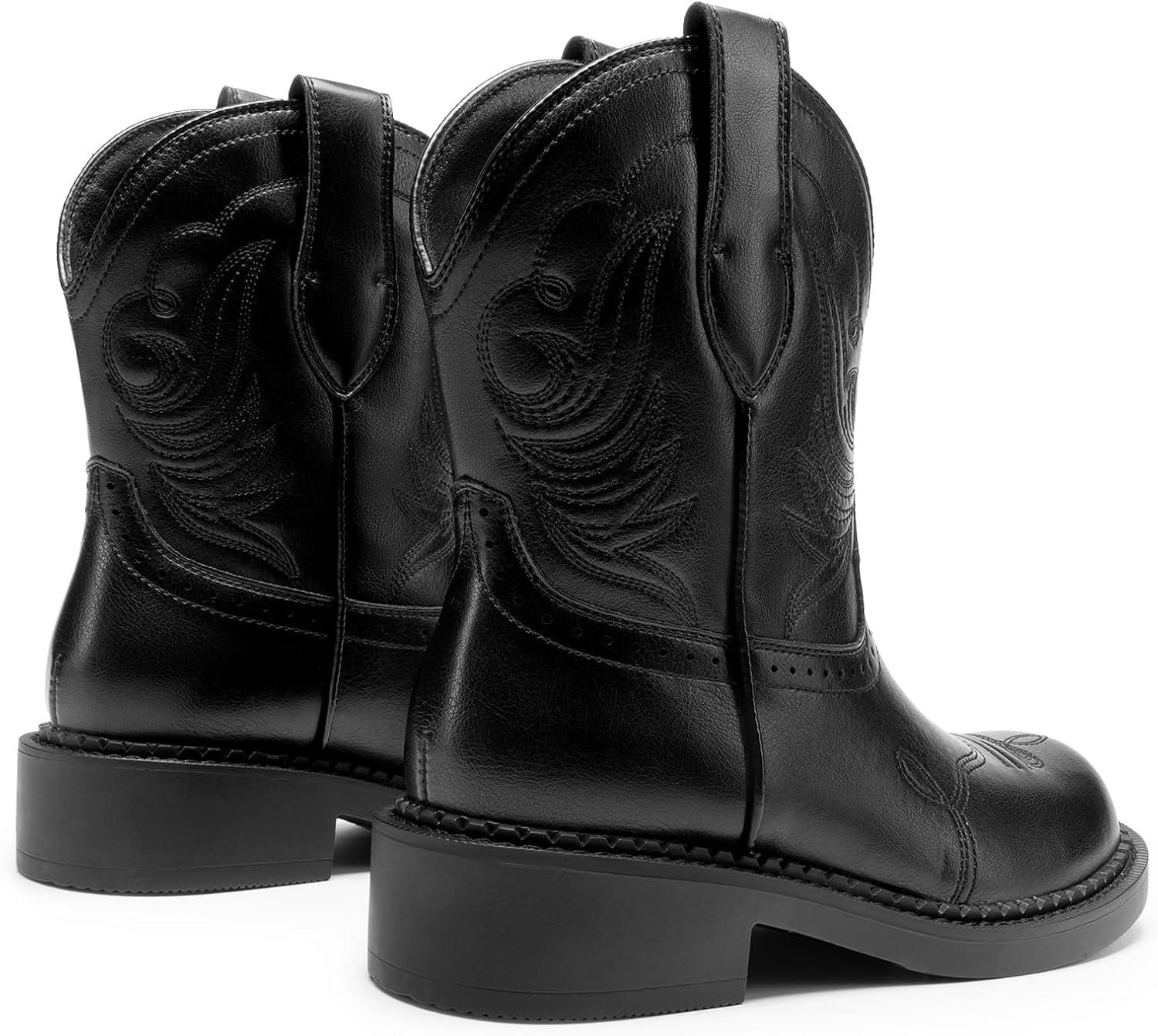 imageDREAM PAIRS Cowboy Cowgirl Boots for Women Round Toe Embroidered Mid Calf Western Boots for Work Country Concerts Rodeos Casual OutingsBlack