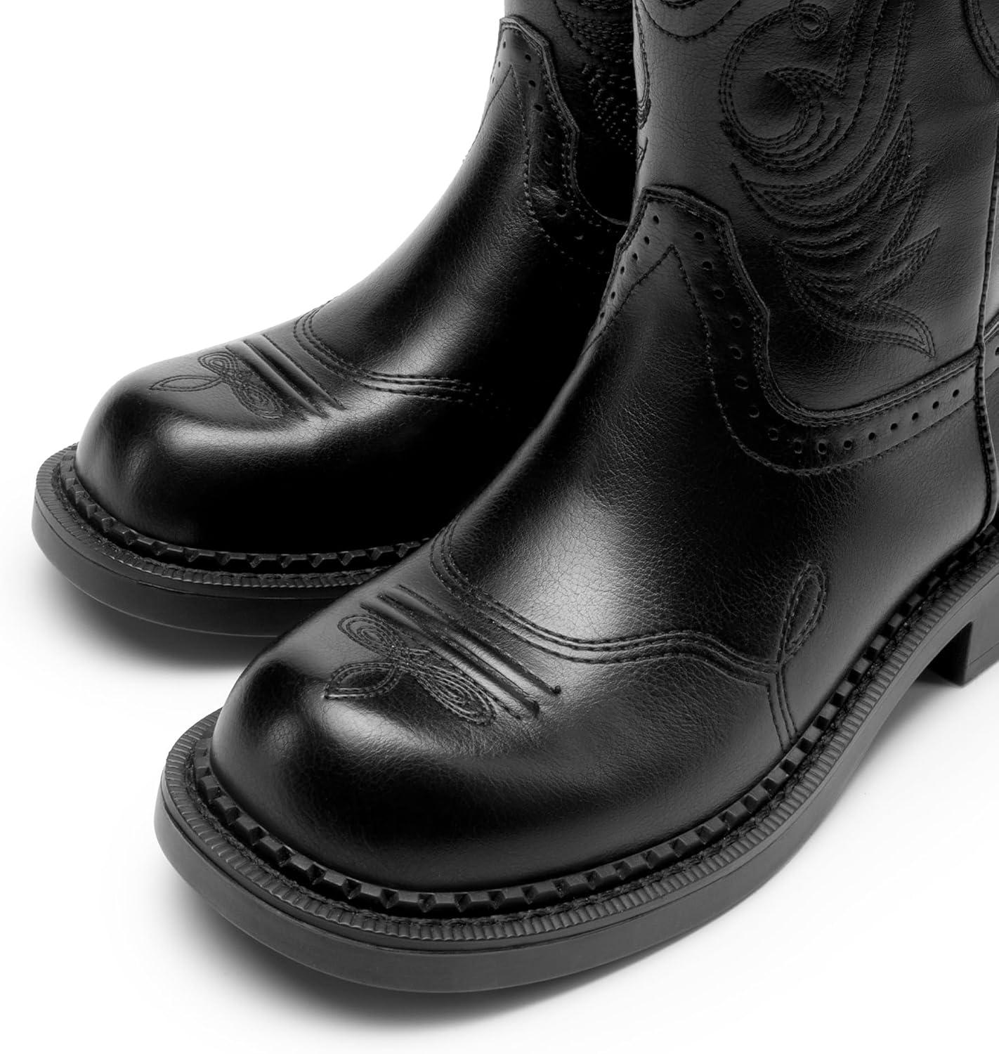 imageDREAM PAIRS Cowboy Cowgirl Boots for Women Round Toe Embroidered Mid Calf Western Boots for Work Country Concerts Rodeos Casual OutingsBlack