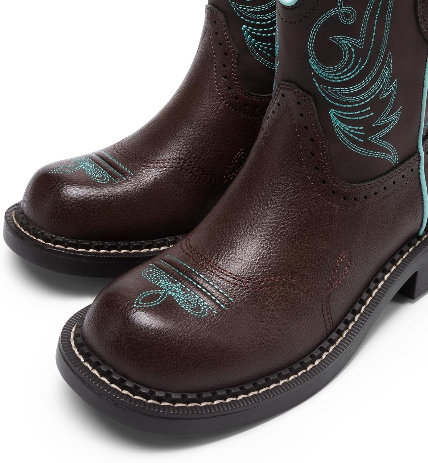 imageDREAM PAIRS Cowboy Cowgirl Boots for Women Round Toe Embroidered Mid Calf Western Boots for Work Country Concerts Rodeos Casual OutingsBrown