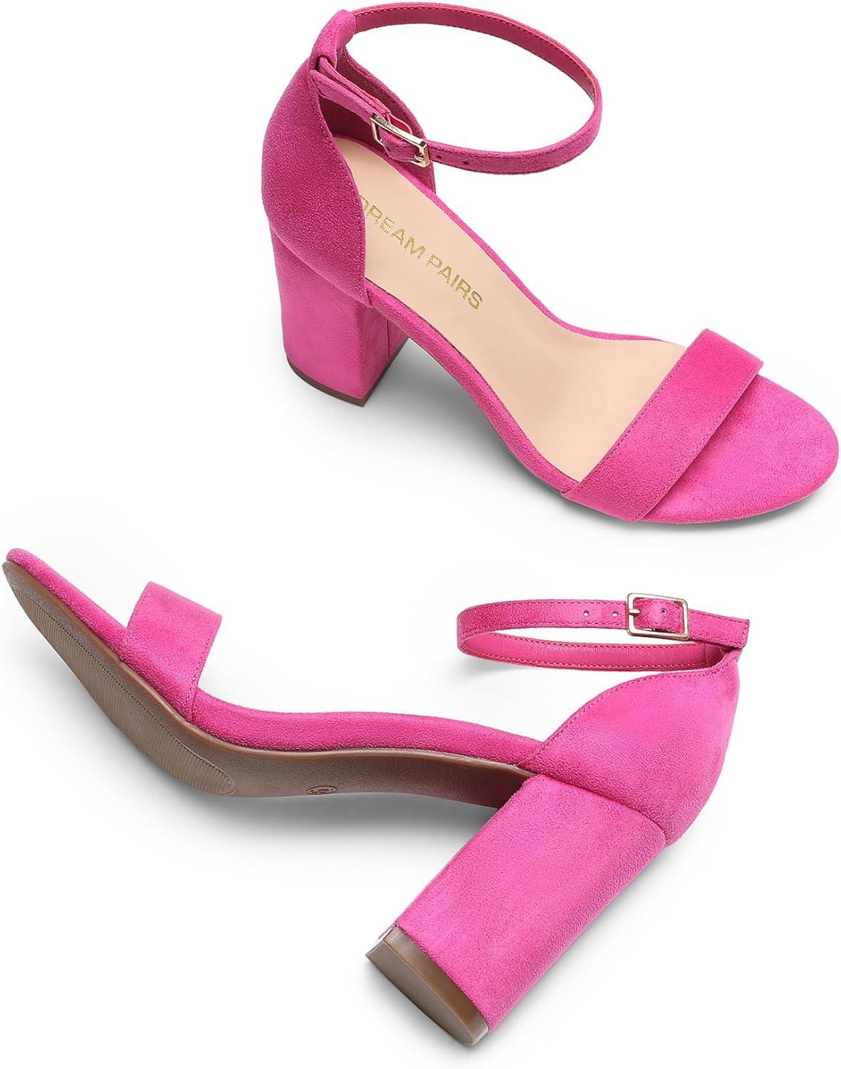 imageDREAM PAIRS Heels for Women Chunky Block Heel Open Toe Ankle Strap 35 Inch Heeled Sandals for Party Date WeddingHot Pink