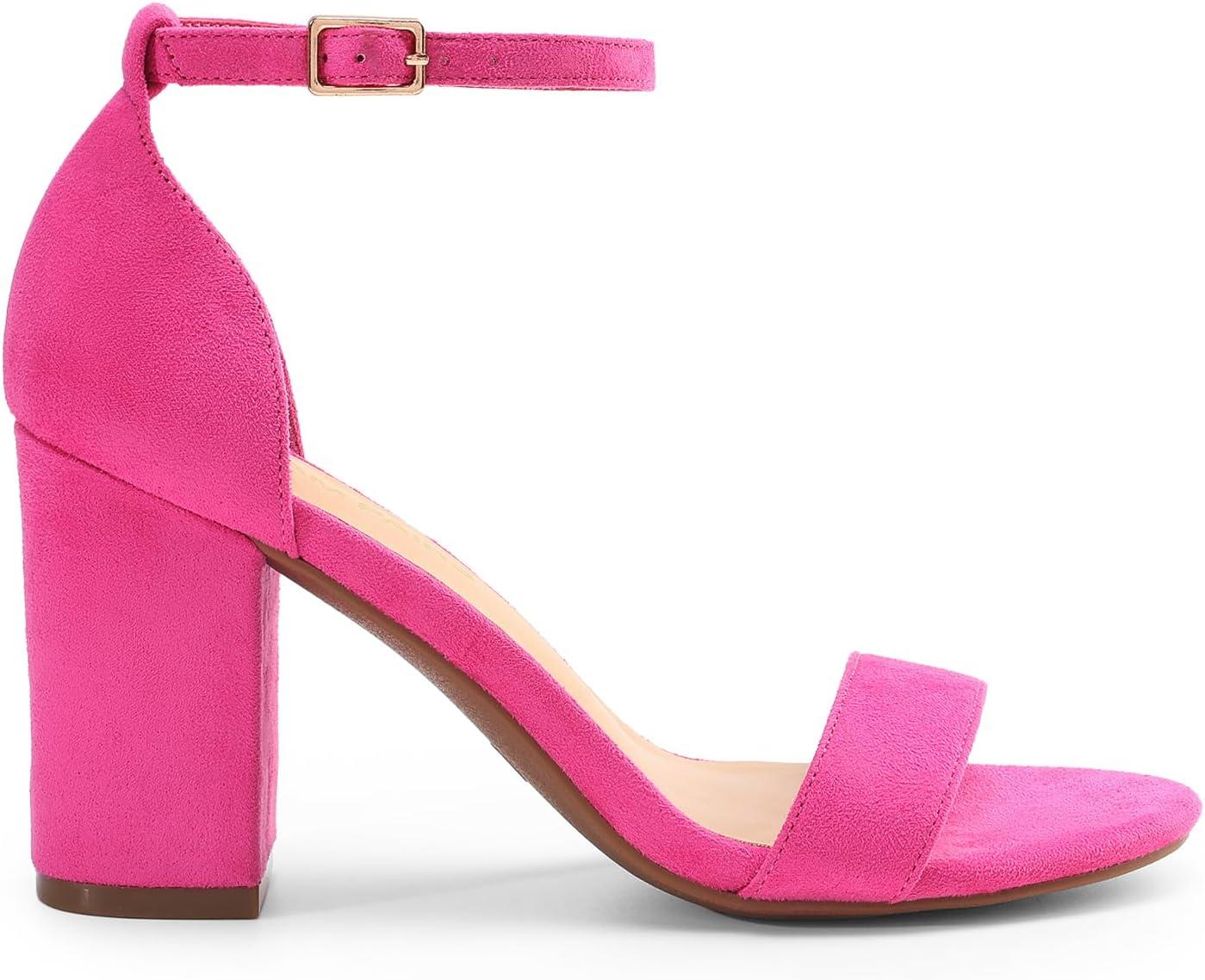 imageDREAM PAIRS Heels for Women Chunky Block Heel Open Toe Ankle Strap 35 Inch Heeled Sandals for Party Date WeddingHot Pink