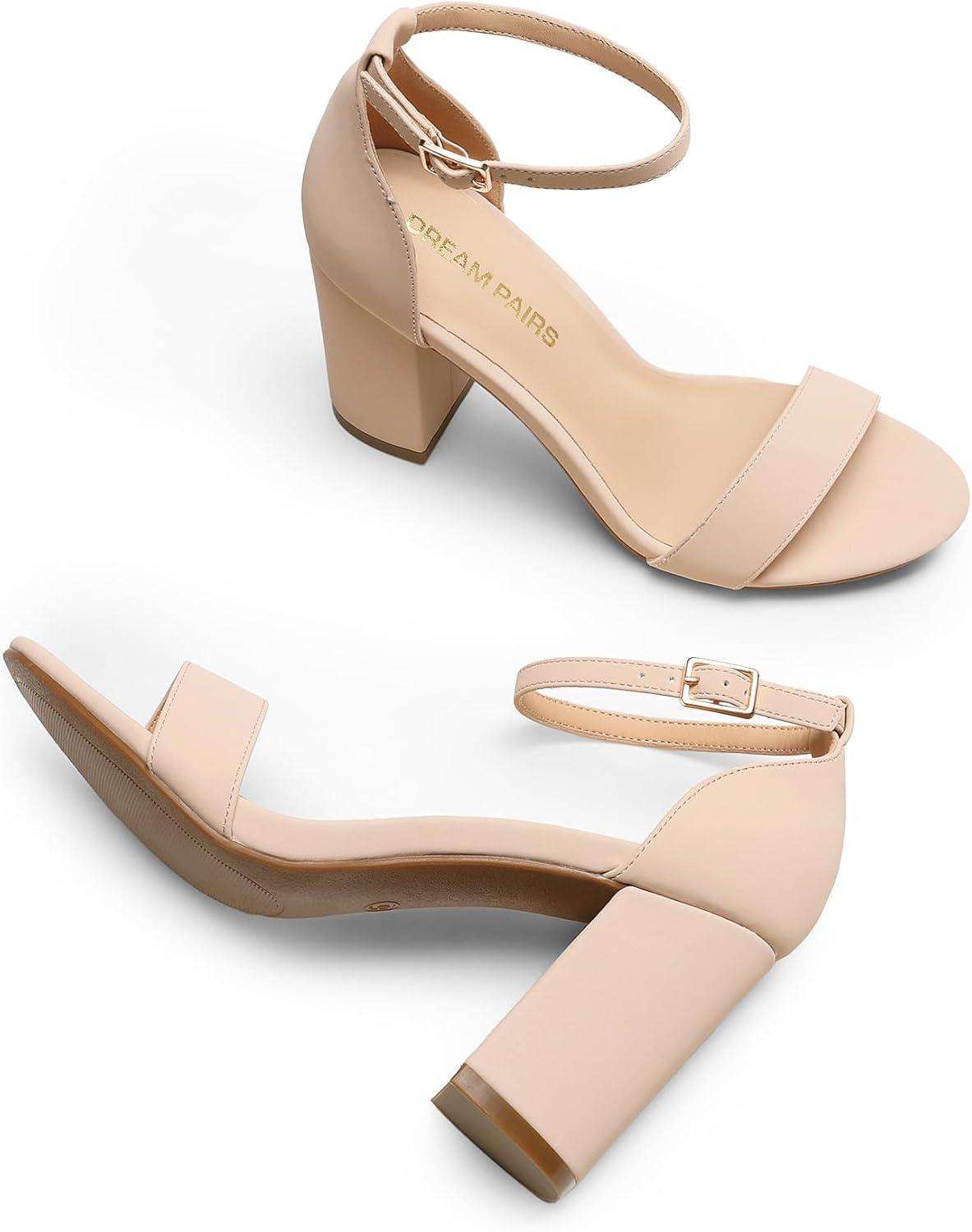 imageDREAM PAIRS Heels for Women Chunky Block Heel Open Toe Ankle Strap 35 Inch Heeled Sandals for Party Date WeddingNudenubuck