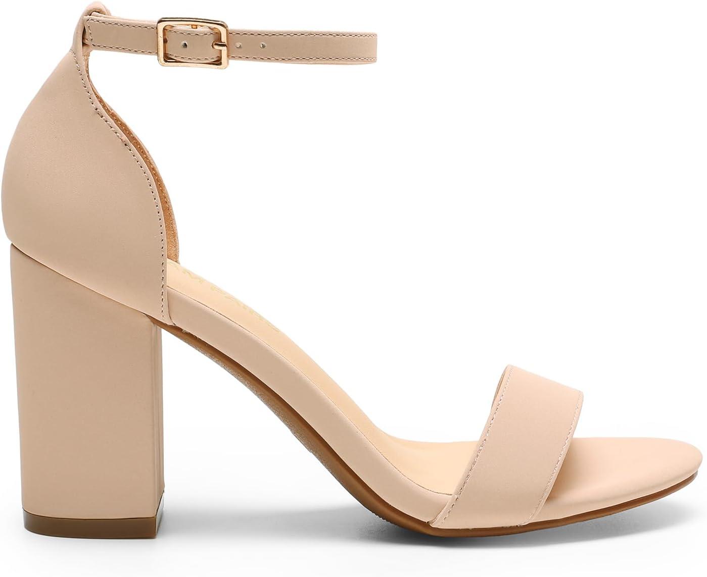 imageDREAM PAIRS Heels for Women Chunky Block Heel Open Toe Ankle Strap 35 Inch Heeled Sandals for Party Date WeddingNudenubuck