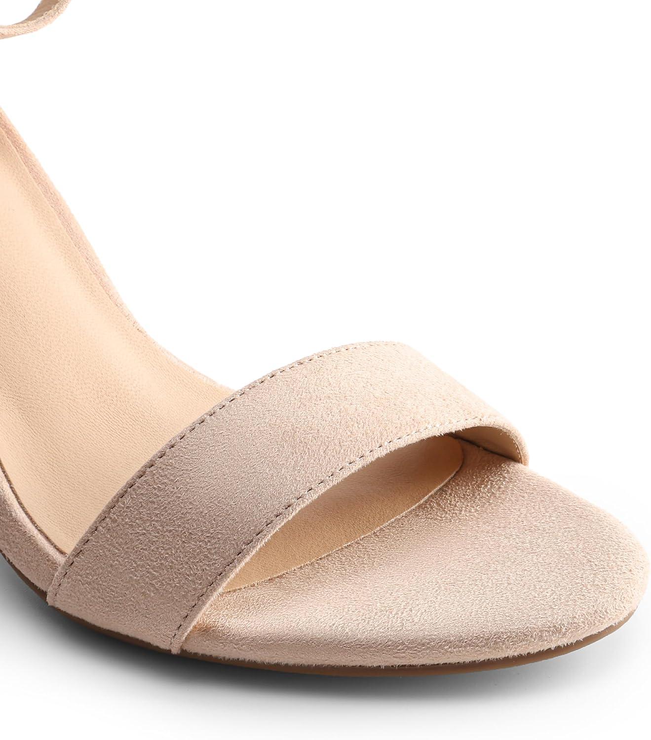 imageDREAM PAIRS Heels for Women Chunky Block Heel Open Toe Ankle Strap 35 Inch Heeled Sandals for Party Date WeddingNudesuede