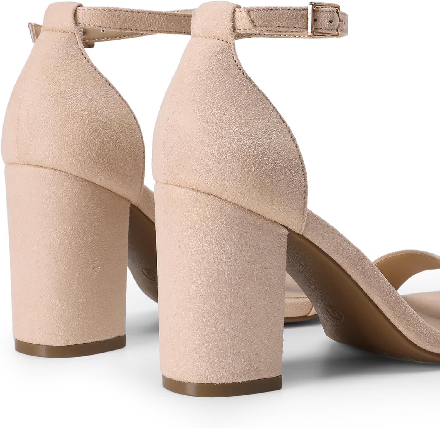 imageDREAM PAIRS Heels for Women Chunky Block Heel Open Toe Ankle Strap 35 Inch Heeled Sandals for Party Date WeddingNudesuede