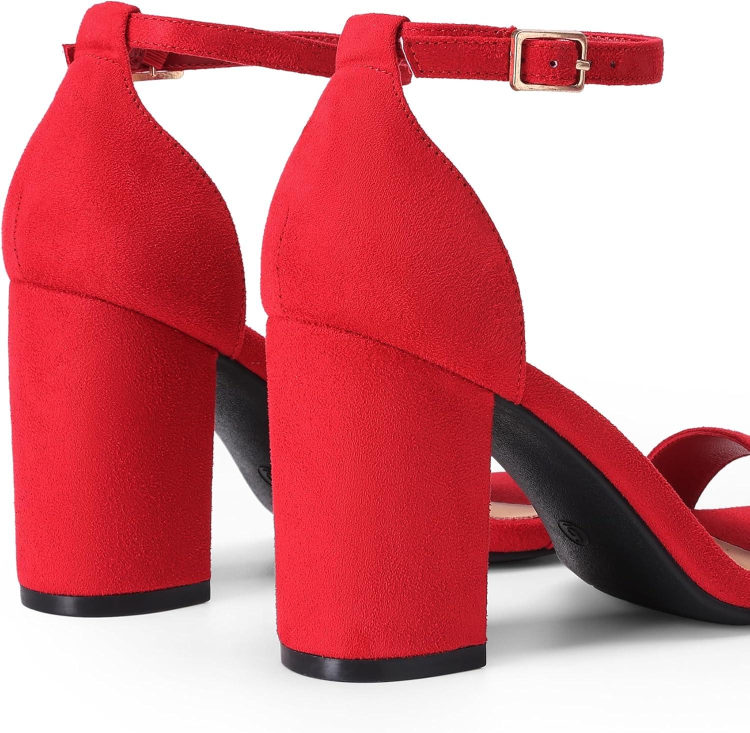 imageDREAM PAIRS Heels for Women Chunky Block Heel Open Toe Ankle Strap 35 Inch Heeled Sandals for Party Date WeddingRed