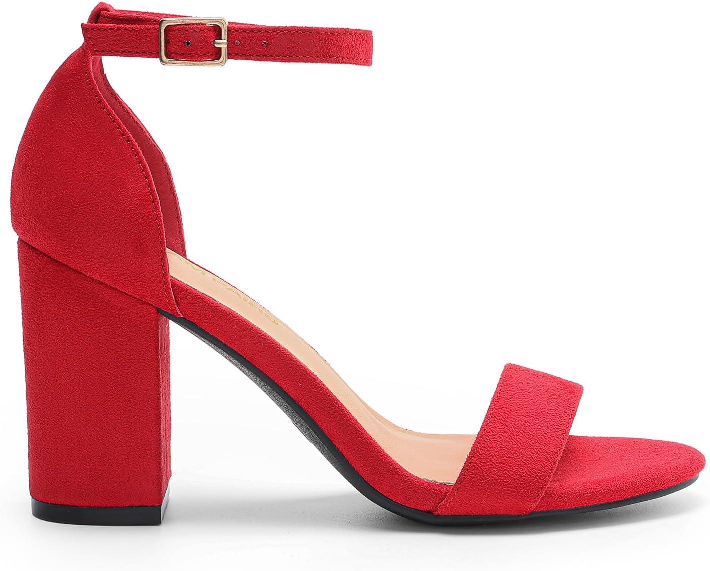 imageDREAM PAIRS Heels for Women Chunky Block Heel Open Toe Ankle Strap 35 Inch Heeled Sandals for Party Date WeddingRed
