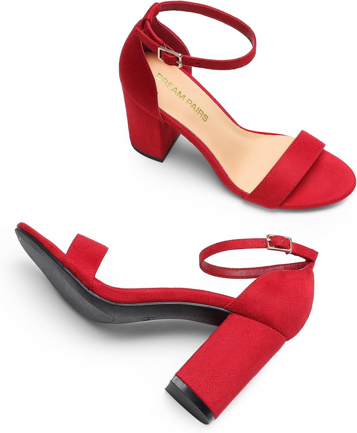 imageDREAM PAIRS Heels for Women Chunky Block Heel Open Toe Ankle Strap 35 Inch Heeled Sandals for Party Date WeddingRed