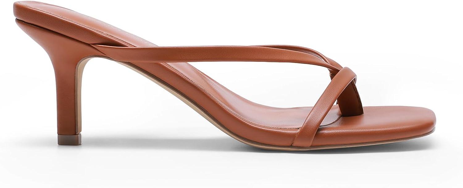 imageDREAM PAIRS Heels for Women Flip Flops Kitten Low Heels Open Square Toe Thong Heeled Sandals Fashion Comfort Shoes for Party Casual SlidesBrown