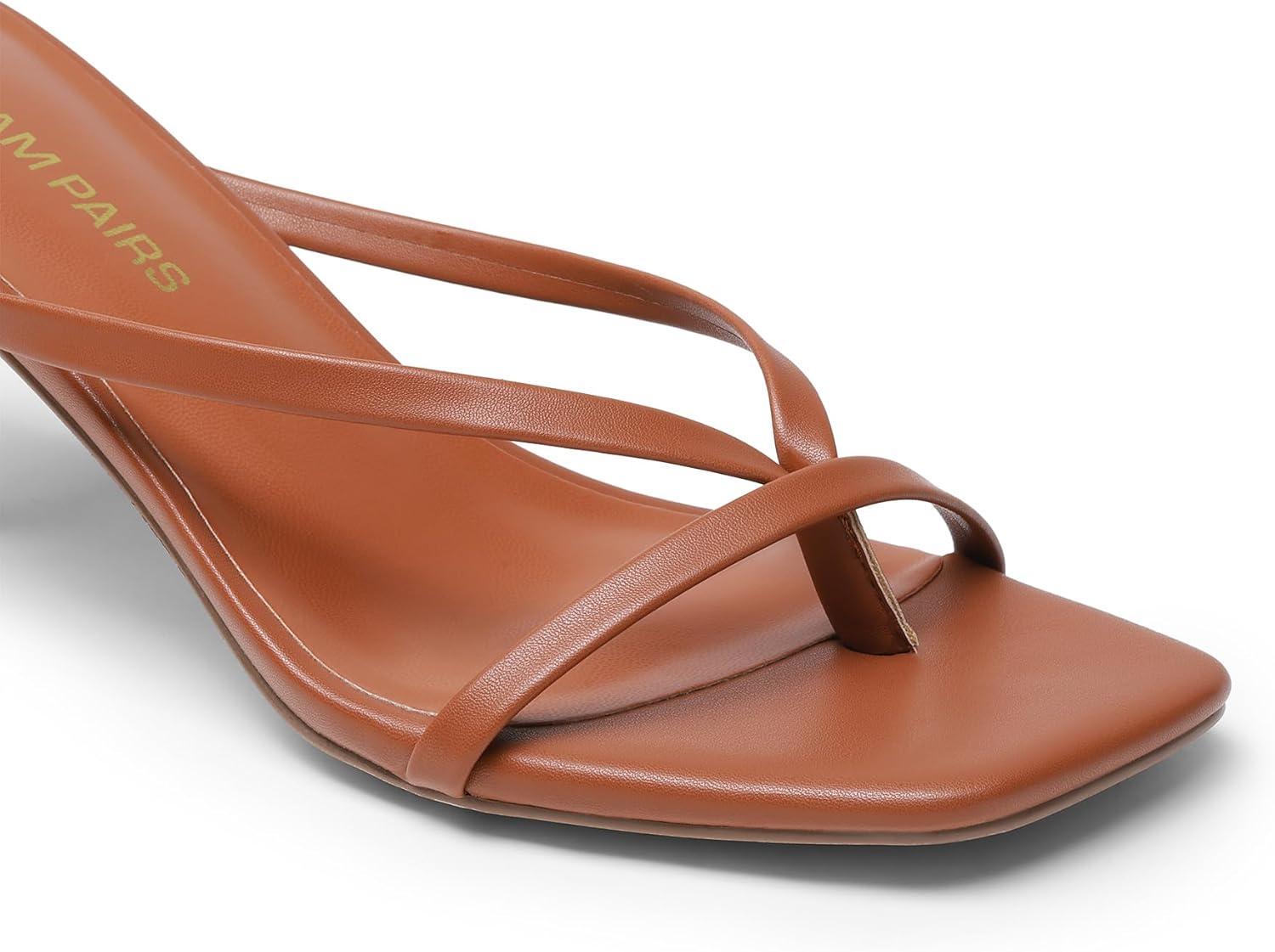 imageDREAM PAIRS Heels for Women Flip Flops Kitten Low Heels Open Square Toe Thong Heeled Sandals Fashion Comfort Shoes for Party Casual SlidesBrown