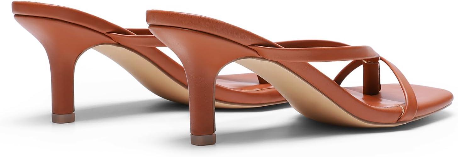 imageDREAM PAIRS Heels for Women Flip Flops Kitten Low Heels Open Square Toe Thong Heeled Sandals Fashion Comfort Shoes for Party Casual SlidesBrown