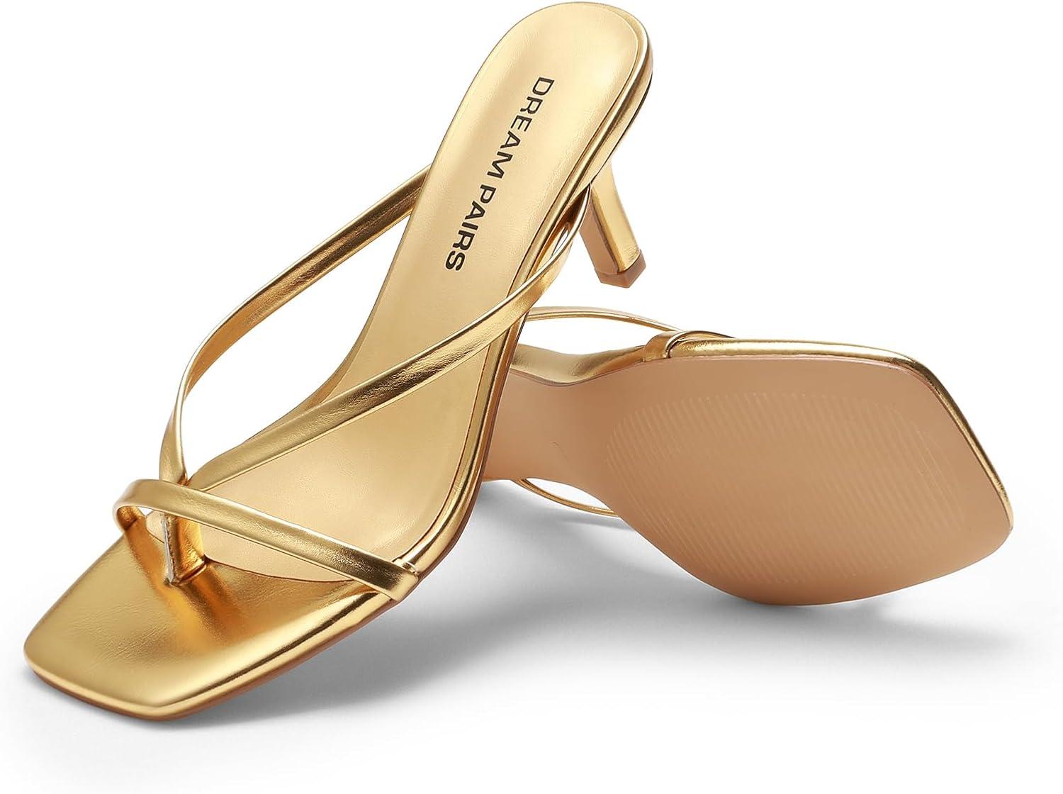 imageDREAM PAIRS Heels for Women Flip Flops Kitten Low Heels Open Square Toe Thong Heeled Sandals Fashion Comfort Shoes for Party Casual SlidesGold
