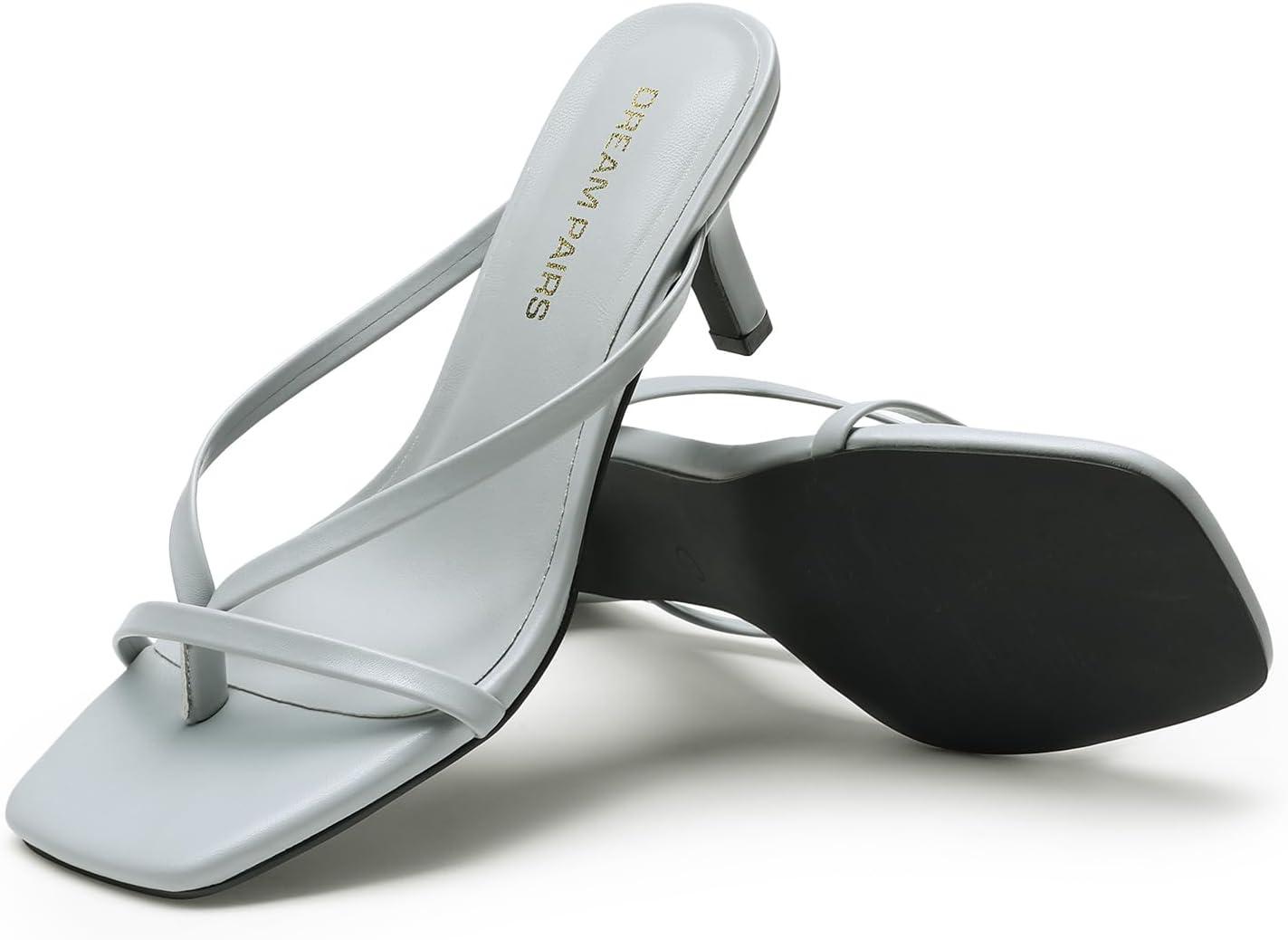 imageDREAM PAIRS Heels for Women Flip Flops Kitten Low Heels Open Square Toe Thong Heeled Sandals Fashion Comfort Shoes for Party Casual SlidesGrey