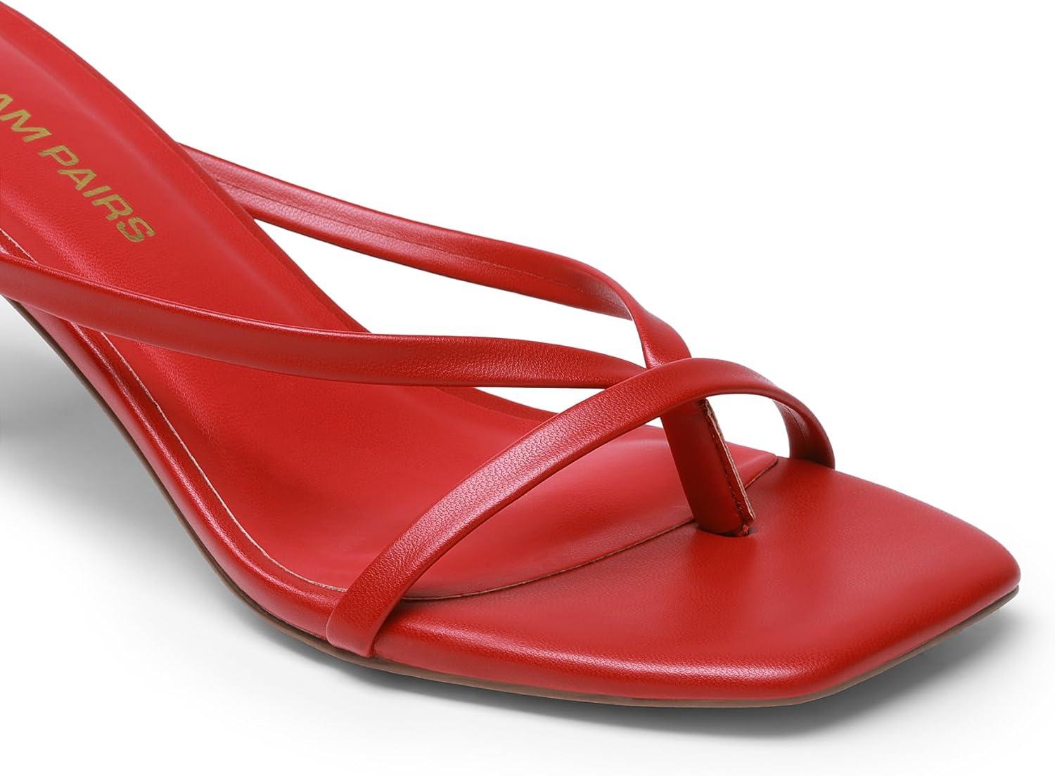 imageDREAM PAIRS Heels for Women Flip Flops Kitten Low Heels Open Square Toe Thong Heeled Sandals Fashion Comfort Shoes for Party Casual SlidesRed