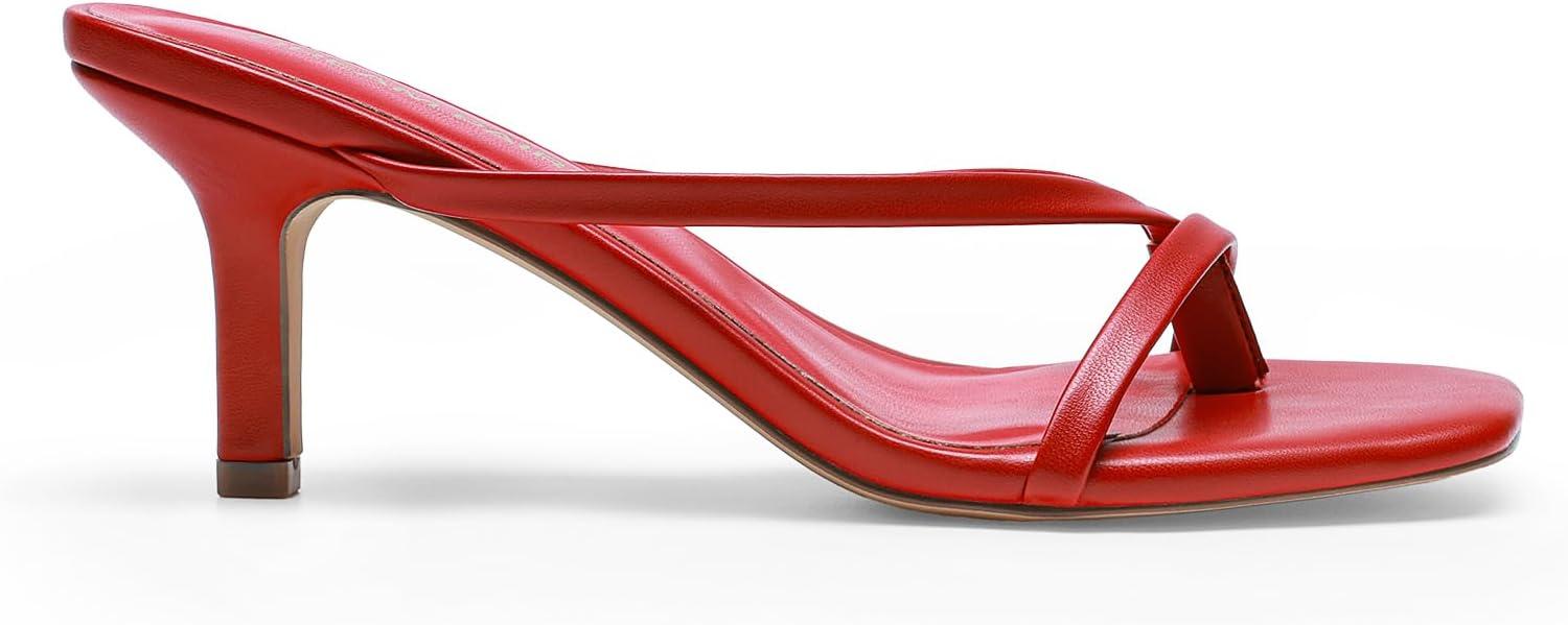 imageDREAM PAIRS Heels for Women Flip Flops Kitten Low Heels Open Square Toe Thong Heeled Sandals Fashion Comfort Shoes for Party Casual SlidesRed