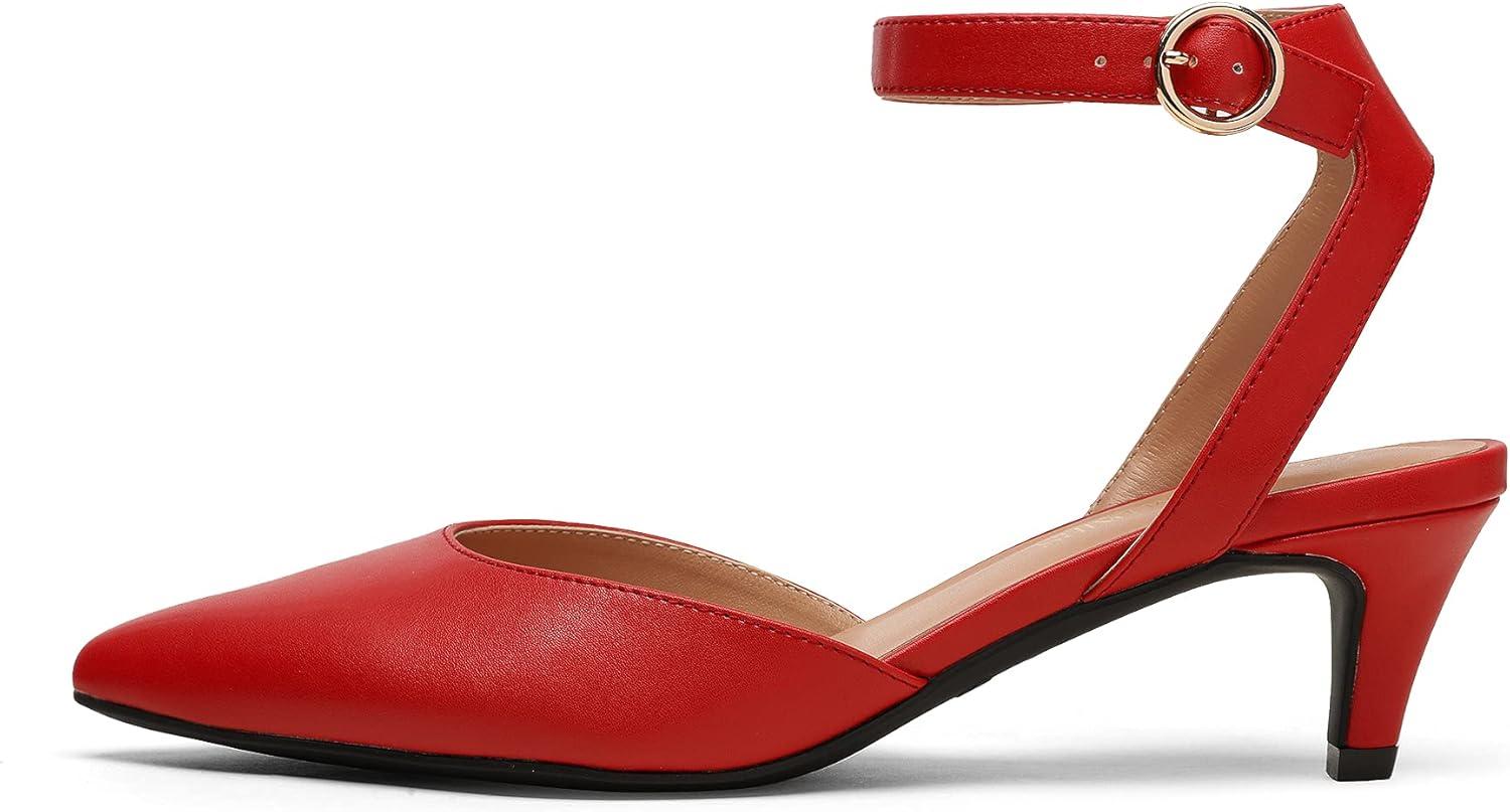 imageDREAM PAIRS Kitten Heels for Women Low Heel Dress Shoes Wedding Dress Closed Toe Pump Shoes LunaFireRed